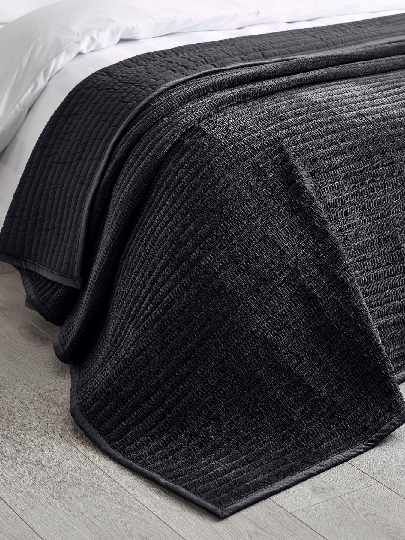 Image 1 of 3 of Catherine Lansfield Velvet Pinsonic Bedspread 220X220 Black
