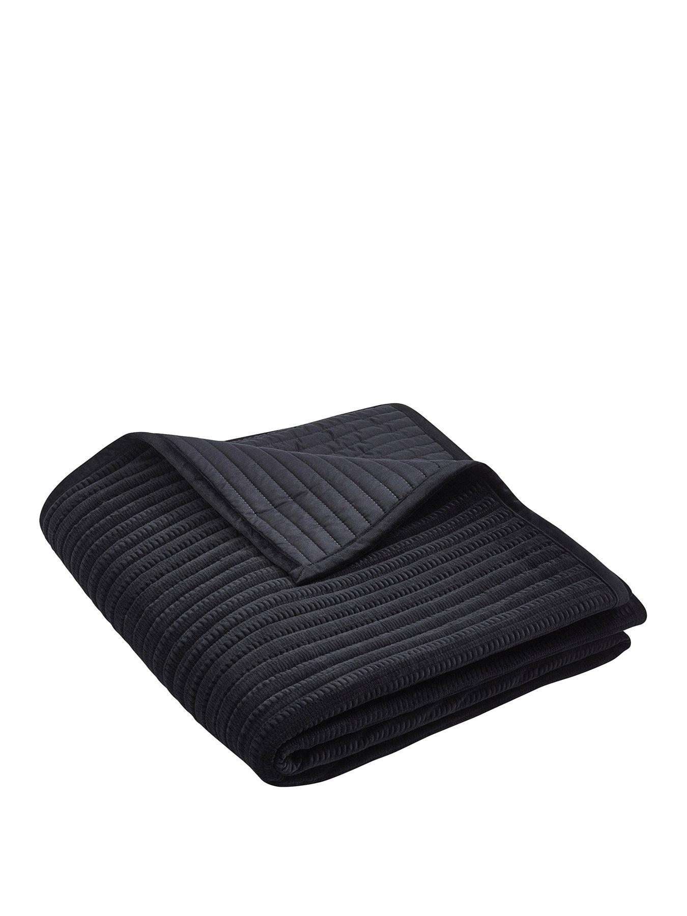 Image 2 of 3 of Catherine Lansfield Velvet Pinsonic Bedspread 220X220 Black