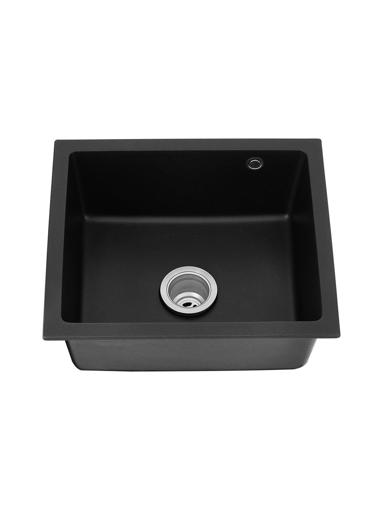 Image 3 of 7 of Living and Home Black Single Bowl Kitchen Sink With Strainer Waste Kit