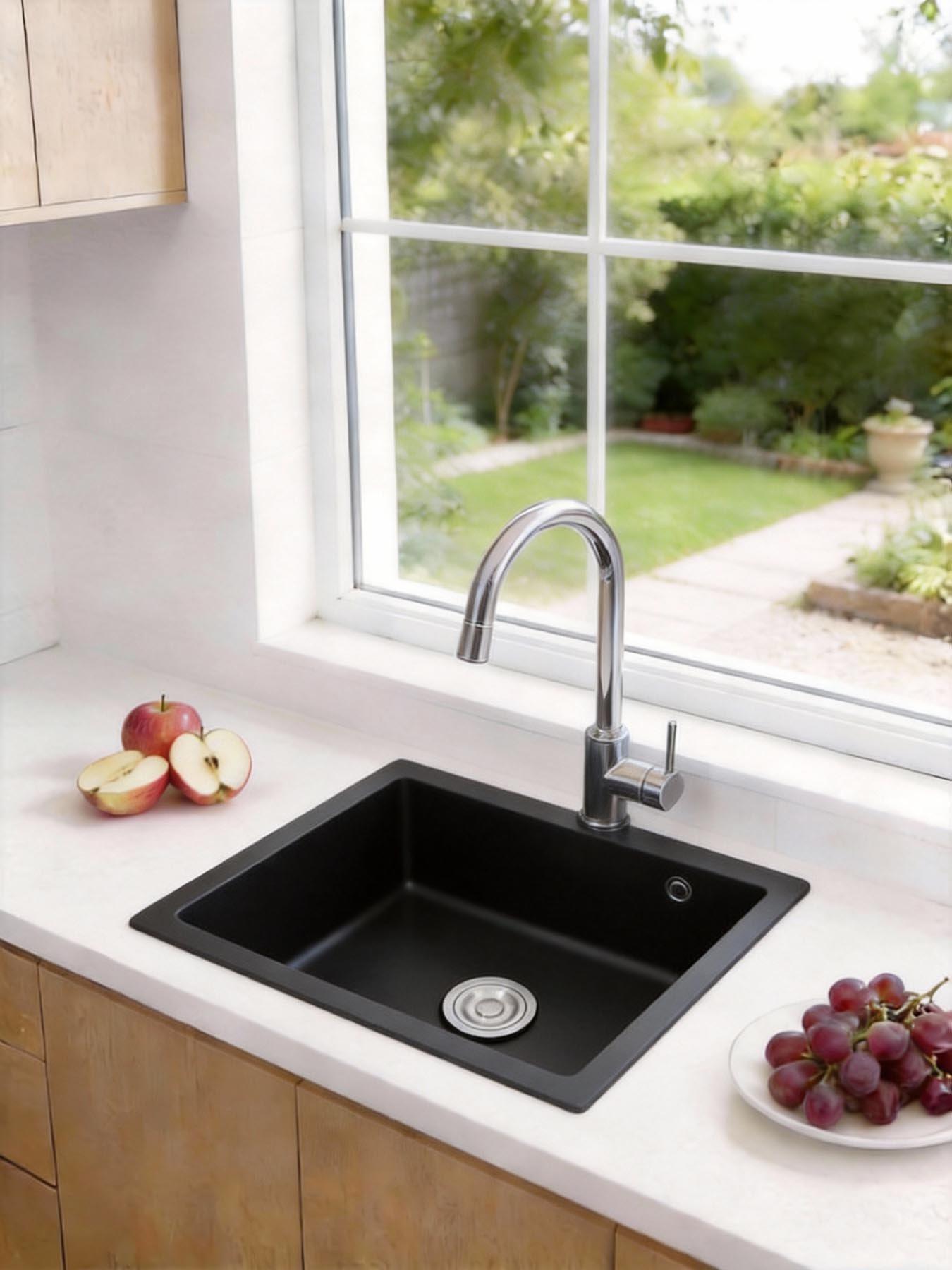 Image 4 of 7 of Living and Home Black Single Bowl Kitchen Sink With Strainer Waste Kit