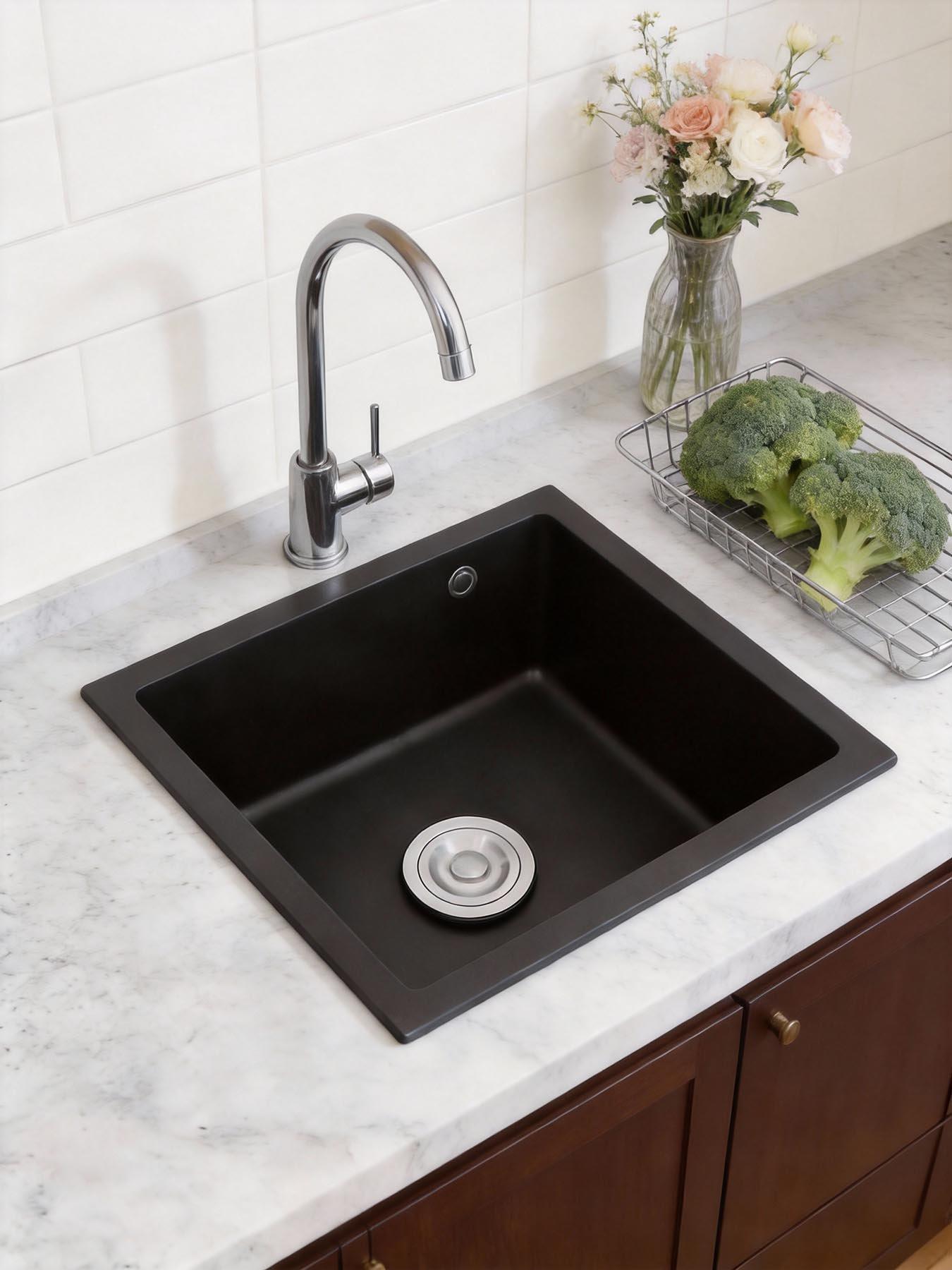 Image 5 of 7 of Living and Home Black Single Bowl Kitchen Sink With Strainer Waste Kit