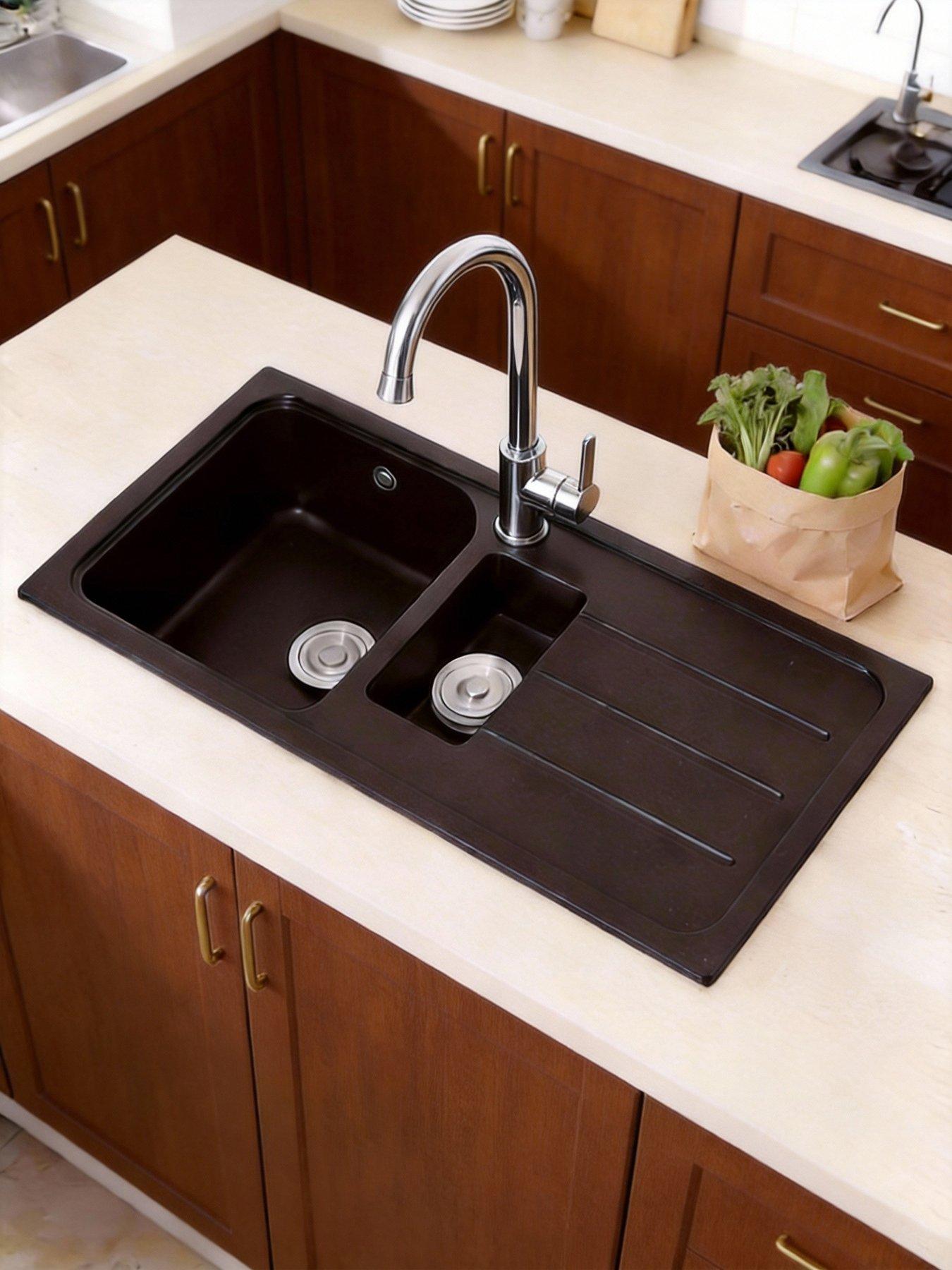 Image 4 of 7 of Living and Home Double Bowl Kitchen Sink With Strainer Waste Kit