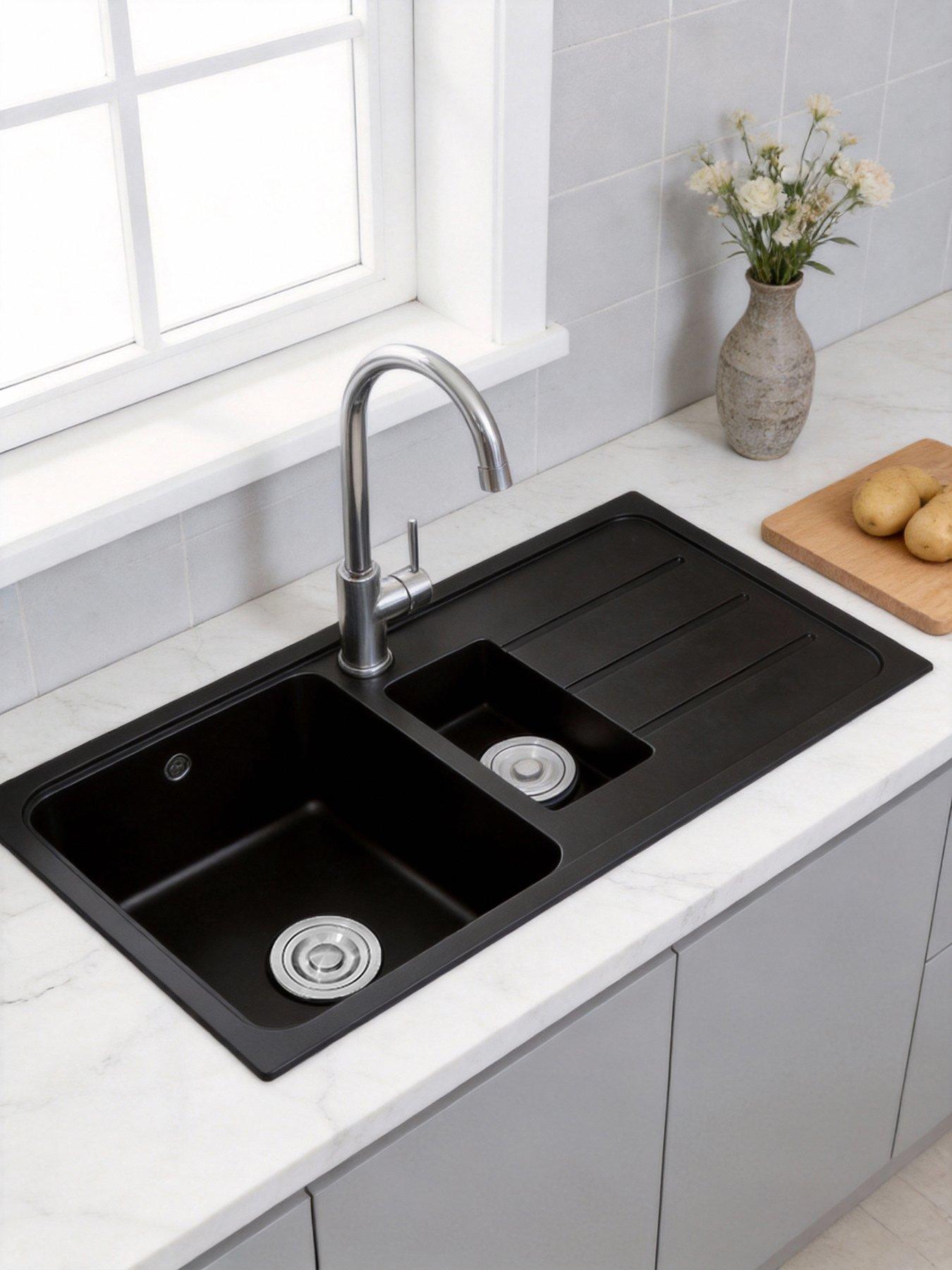 Image 5 of 7 of Living and Home Double Bowl Kitchen Sink With Strainer Waste Kit