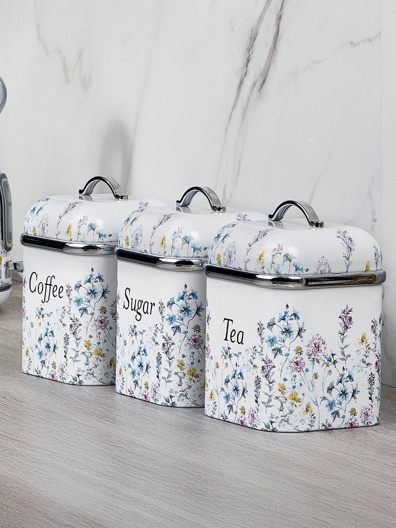 Laura Ashley Set Of 3 Storage Canisters With Removable Lids, Wild Meadow