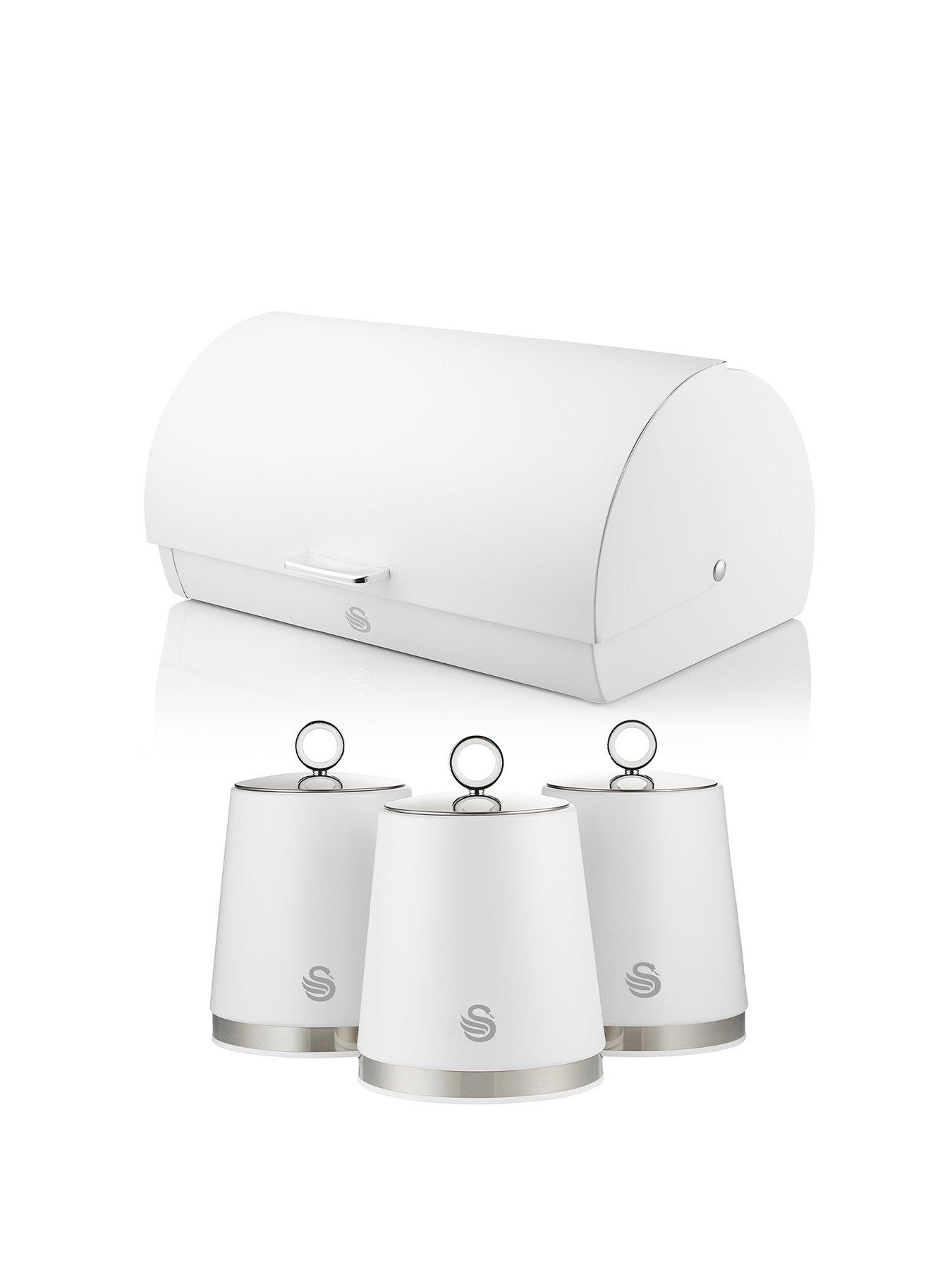 Swan Serenity 4 Piece Roll Top Bread Bin And Canister Set, Not Slip, White