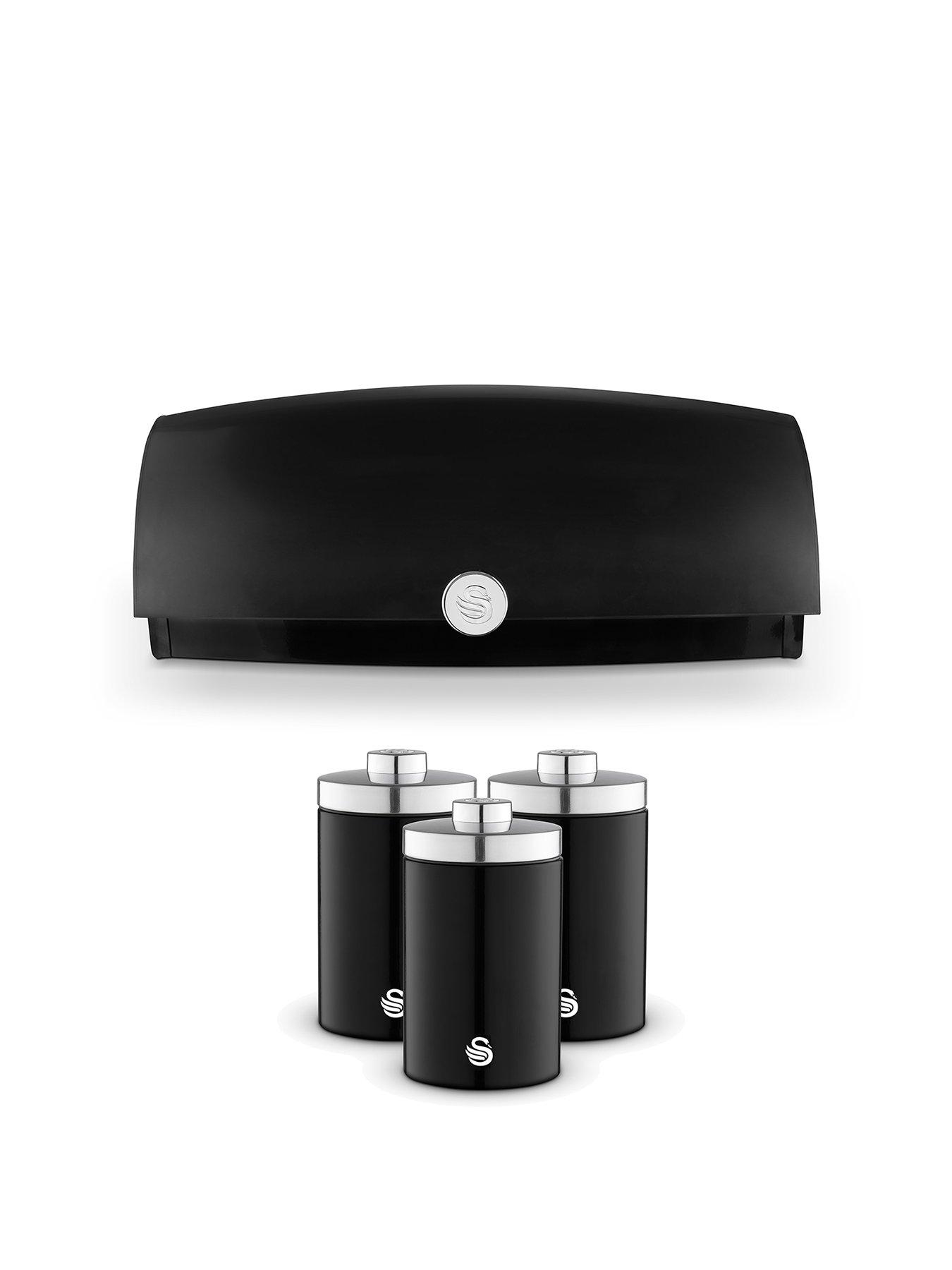 Swan Townhouse 4 Piece Bread Bin And Canister Set Black