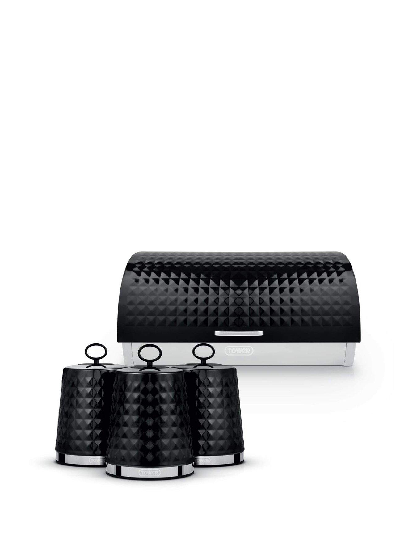 Tower Solitaire 4 Piece Bread Bin And Canister Set, Black