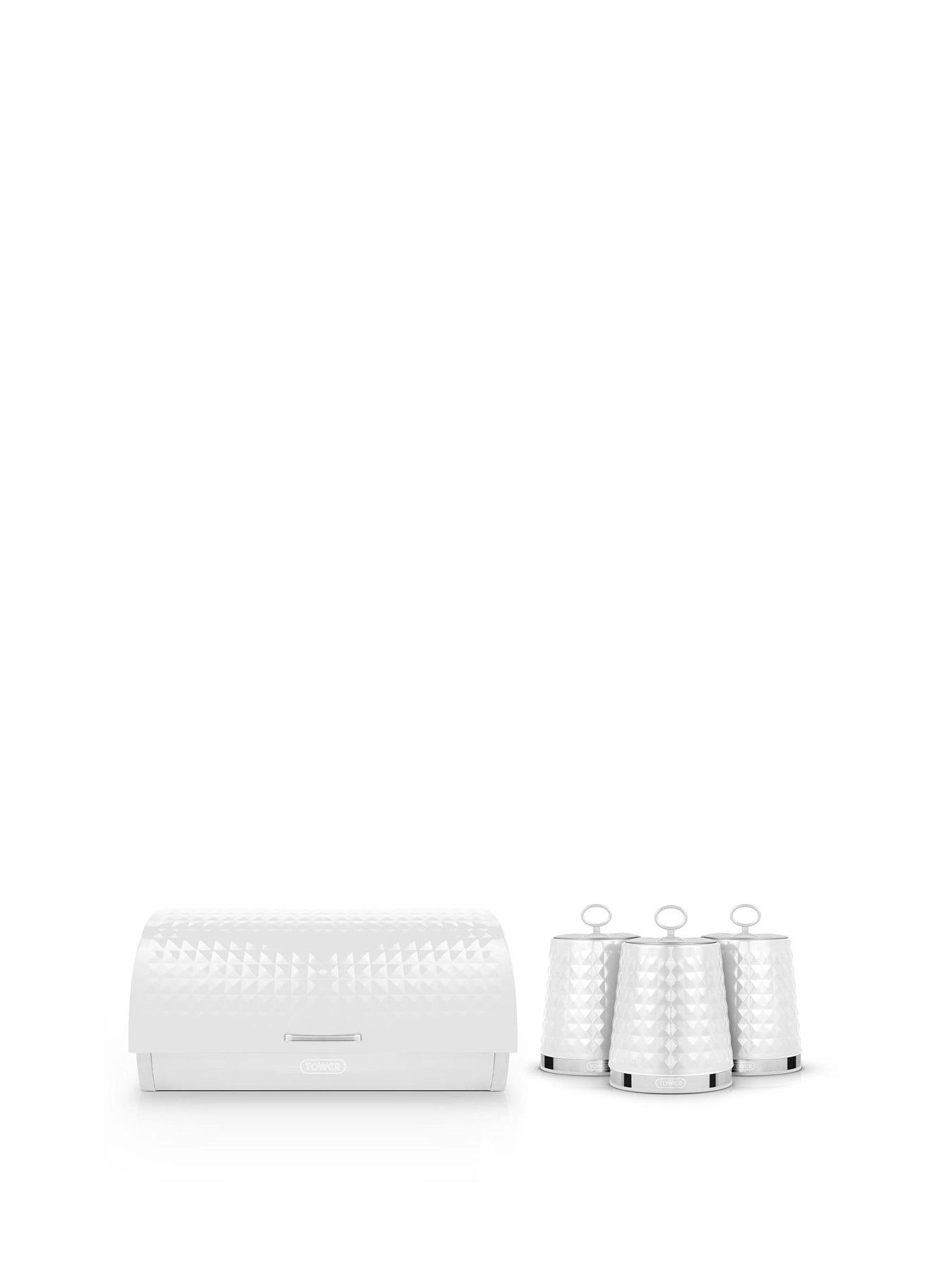  image of tower-solitaire-4-piece-bread-bin-and-canister-set-white