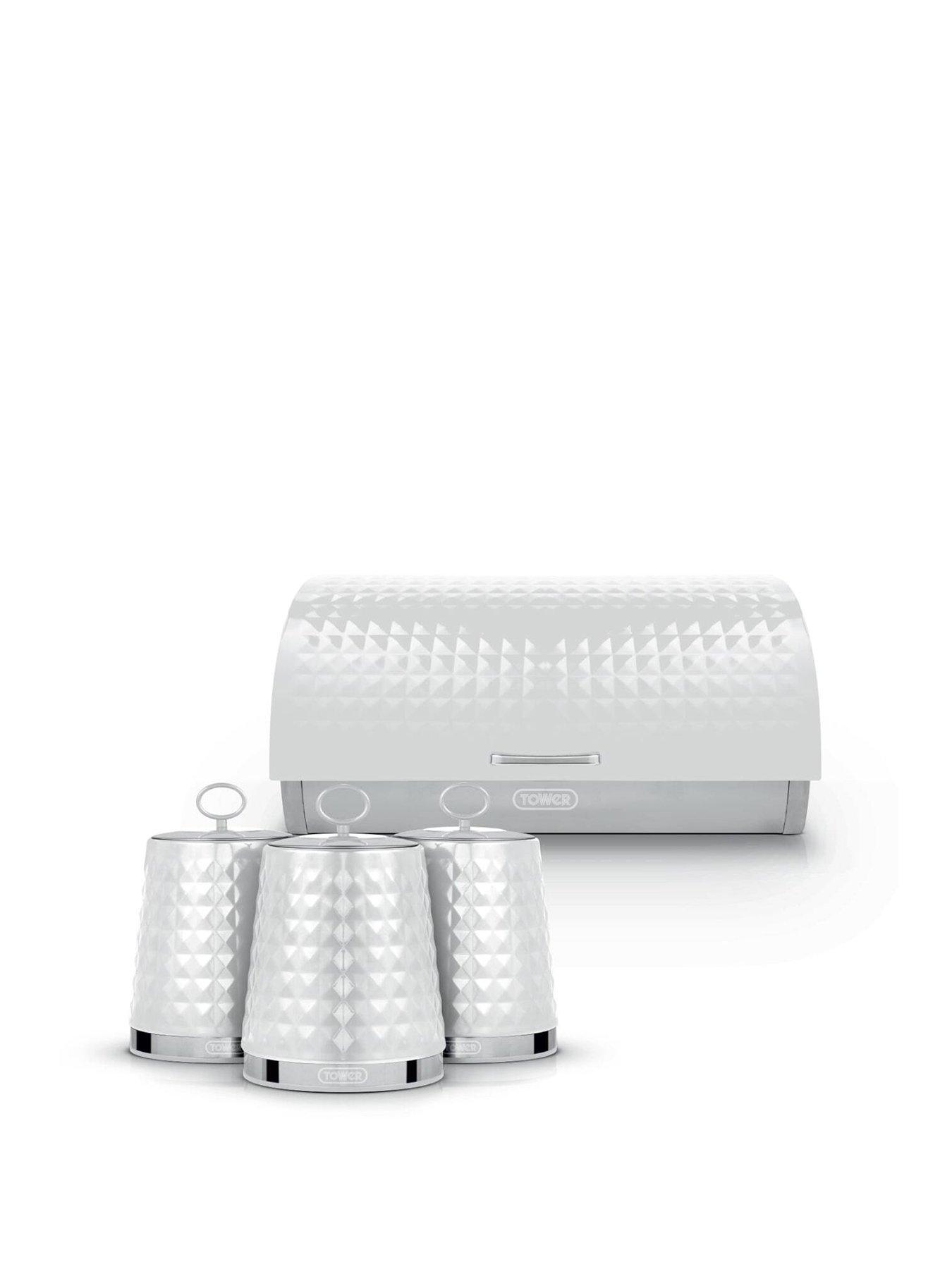 Tower Solitaire 4 Piece Bread Bin And Canister Set, White