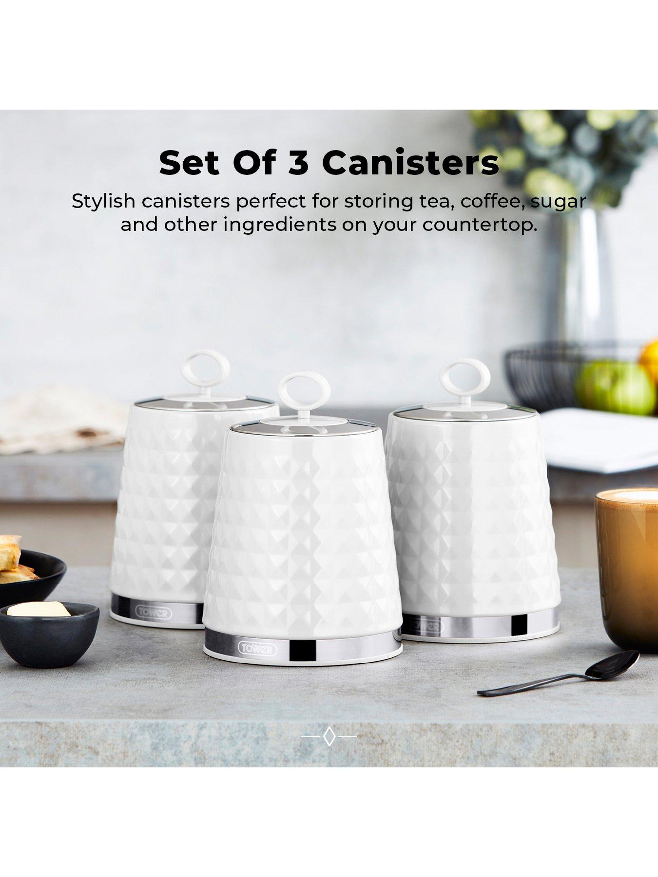  image of tower-solitaire-4-piece-bread-bin-and-canister-set-white