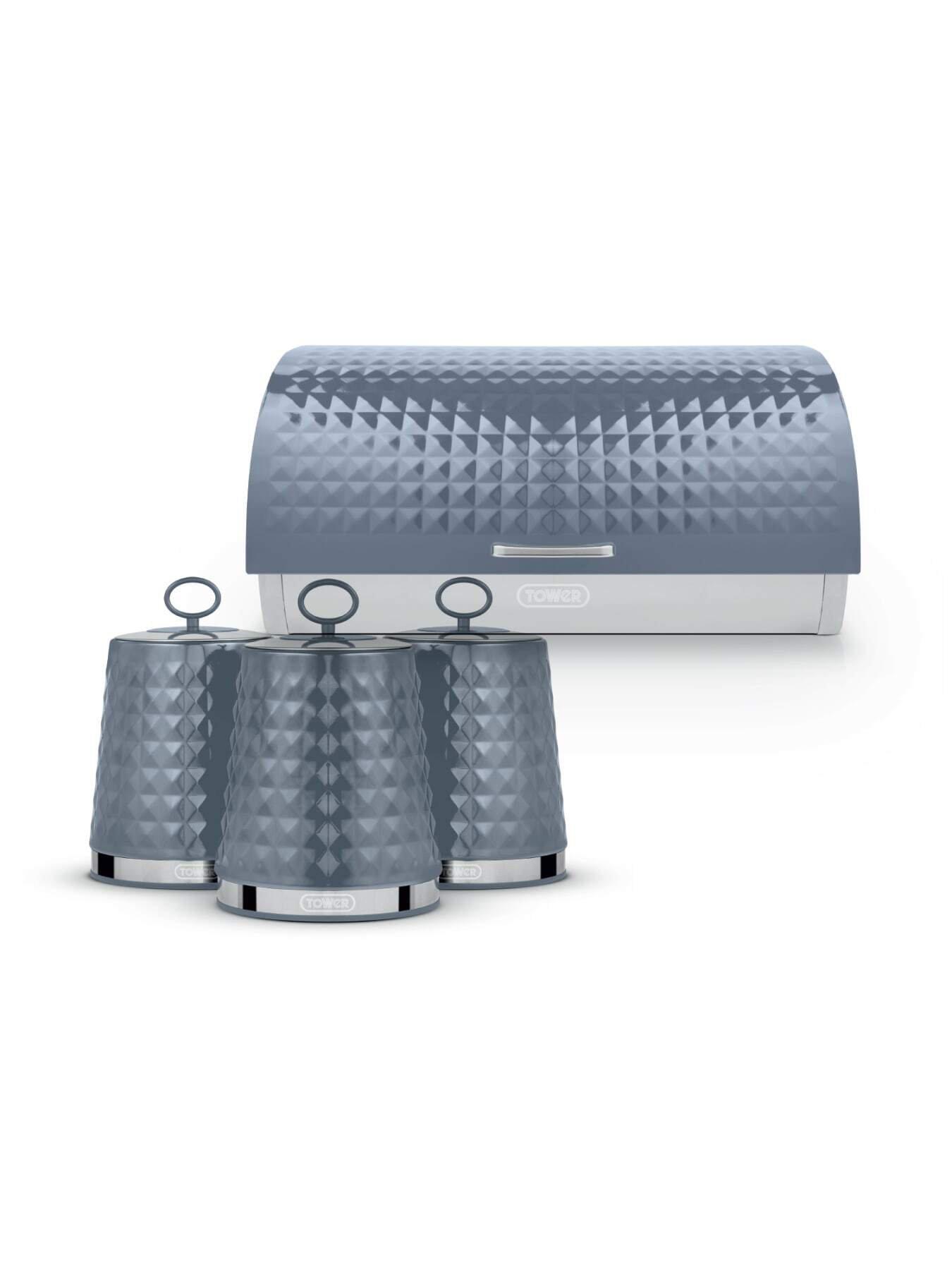 Tower Solitaire 4 Piece Bread Bin And Canister Set, Grey