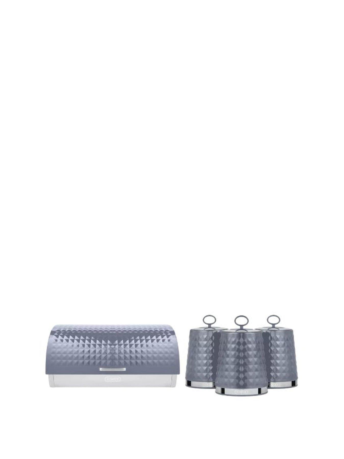  image of tower-solitaire-4-piece-bread-bin-and-canister-set-grey