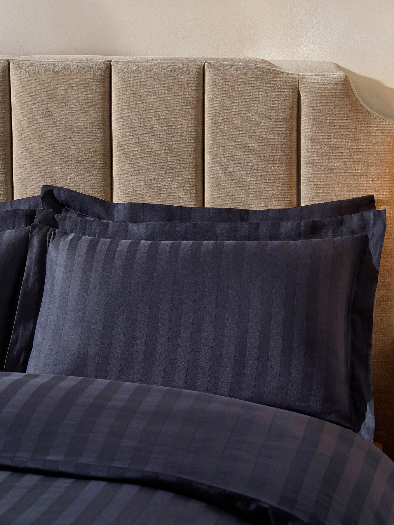 Image 1 of 4 of Dusk Pair Of Hotel Satin Stripe 200 Thread Count Oxford Pillowcases - Navy