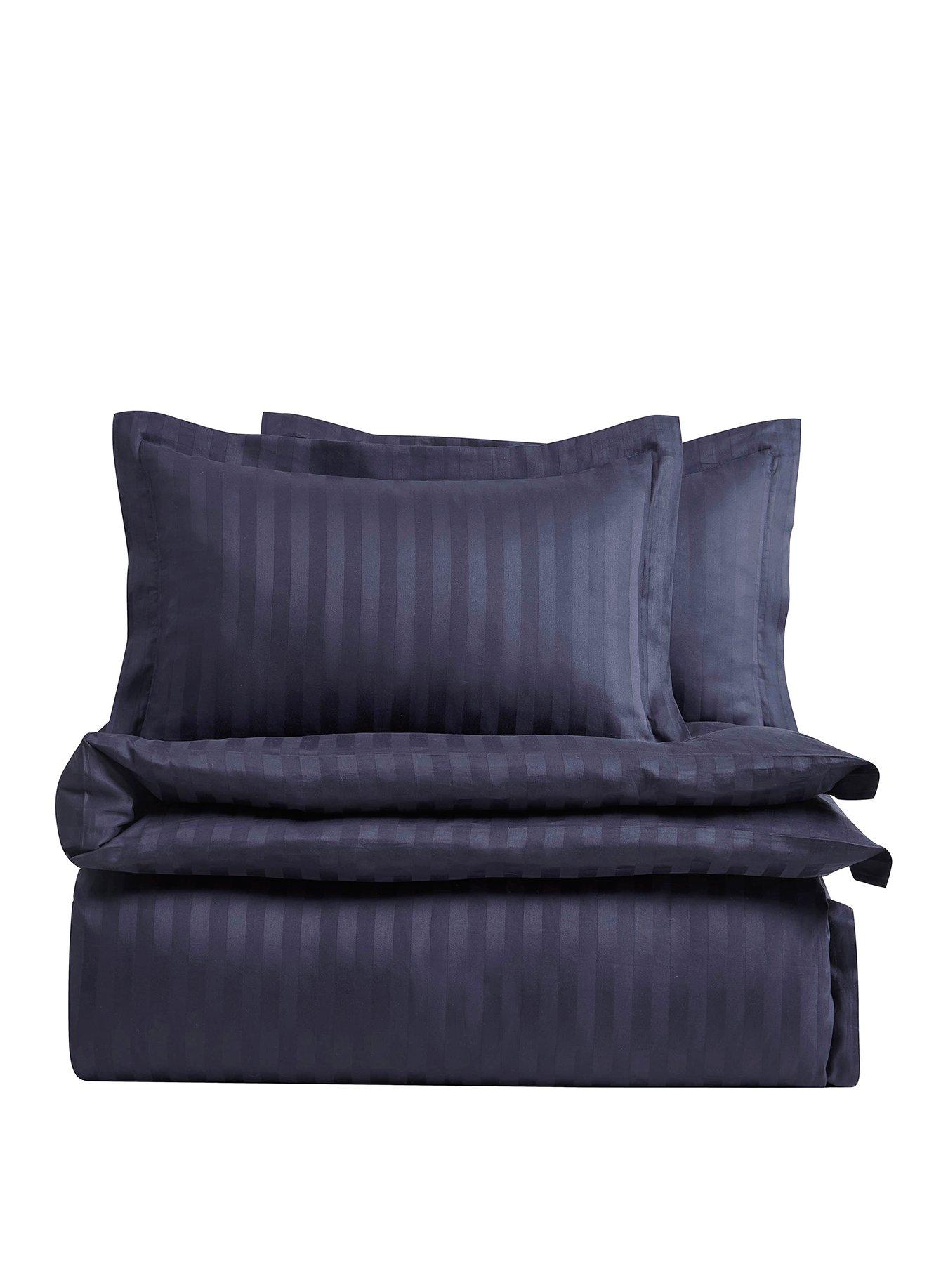 Image 2 of 4 of Dusk Pair Of Hotel Satin Stripe 200 Thread Count Oxford Pillowcases - Navy
