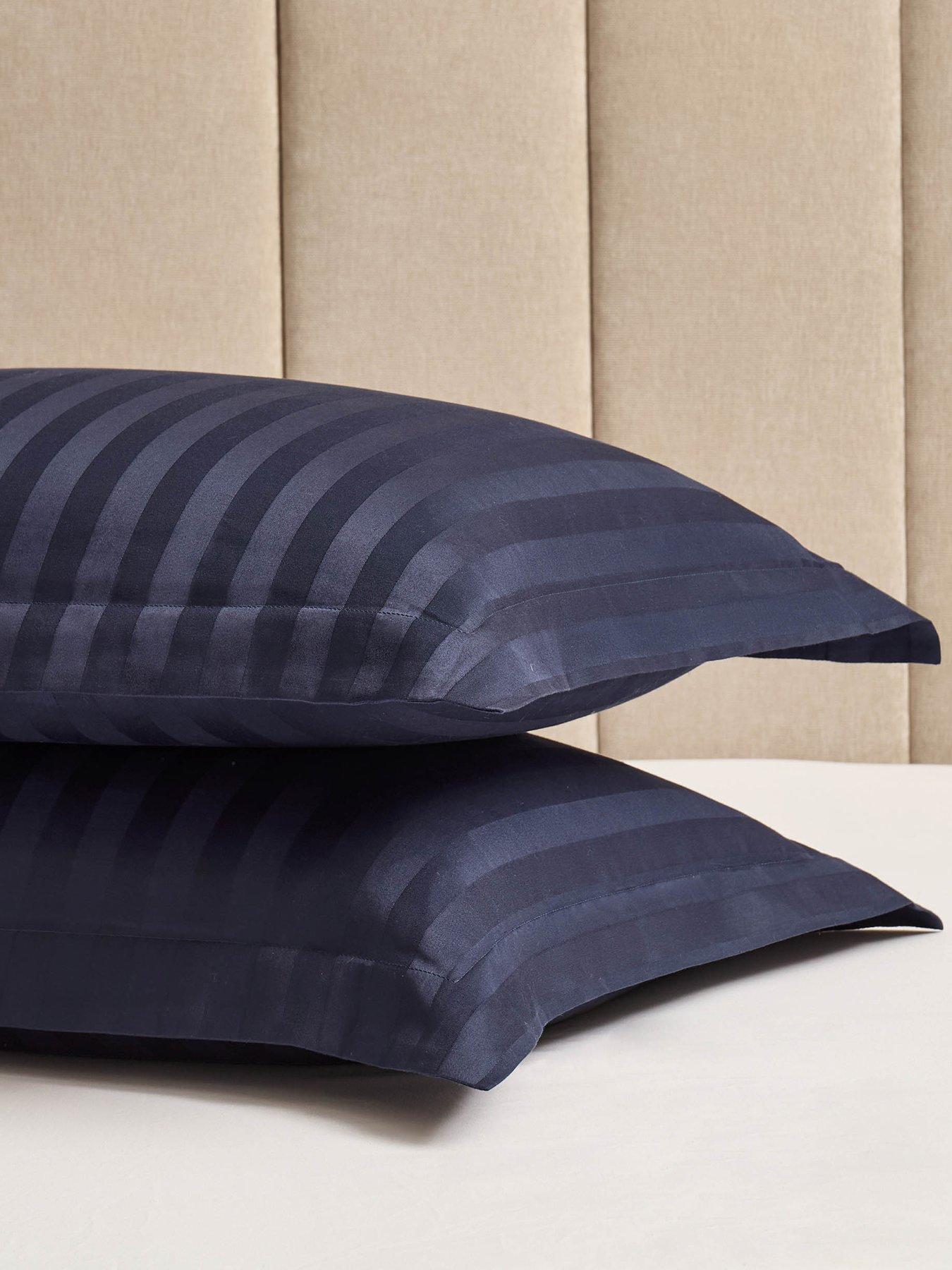 Image 3 of 4 of Dusk Pair Of Hotel Satin Stripe 200 Thread Count Oxford Pillowcases - Navy