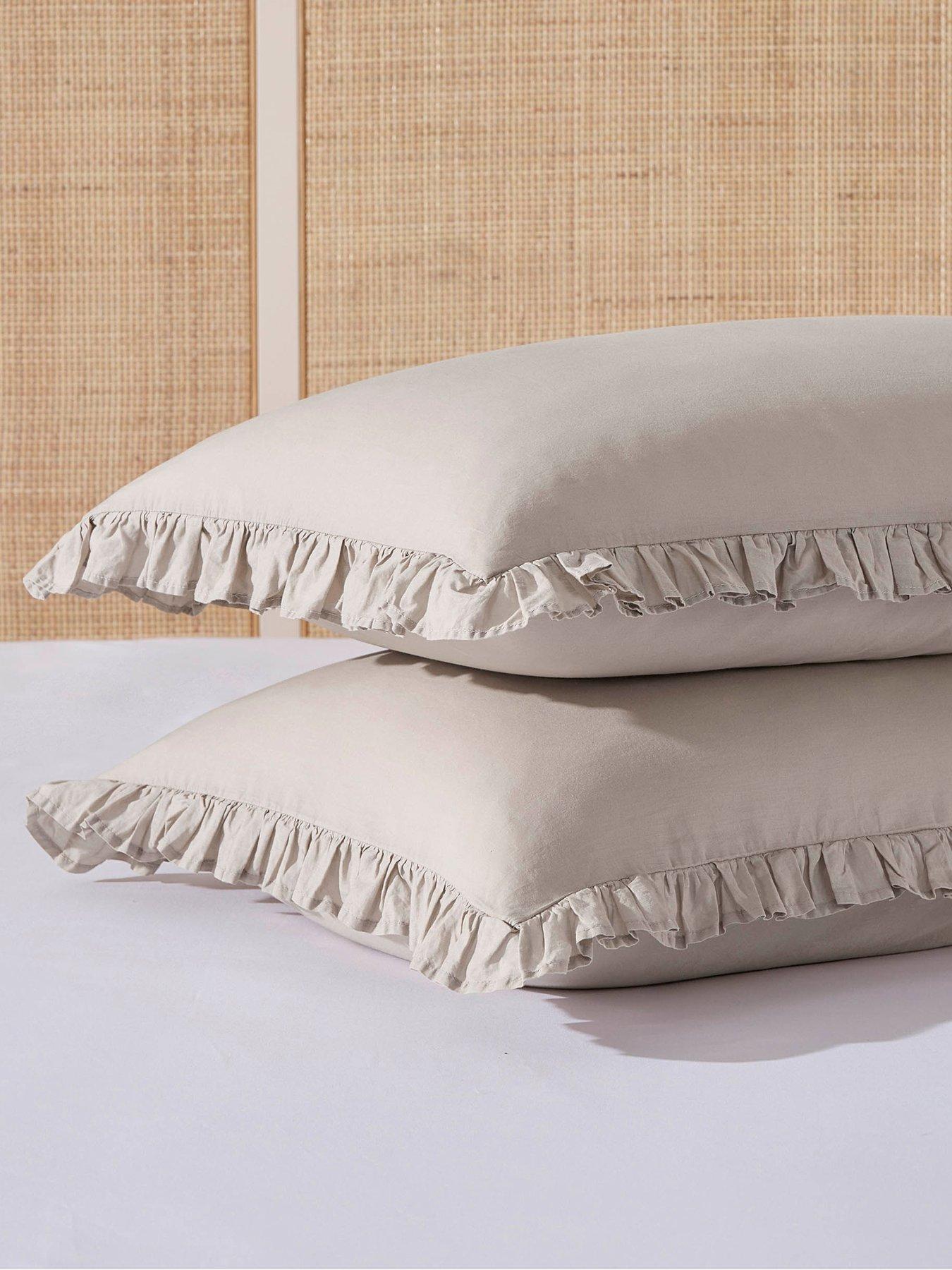 Dusk Pair Of Marion Ruffle Edge Oxford Pillowcases - Washed Cotton - Sand
