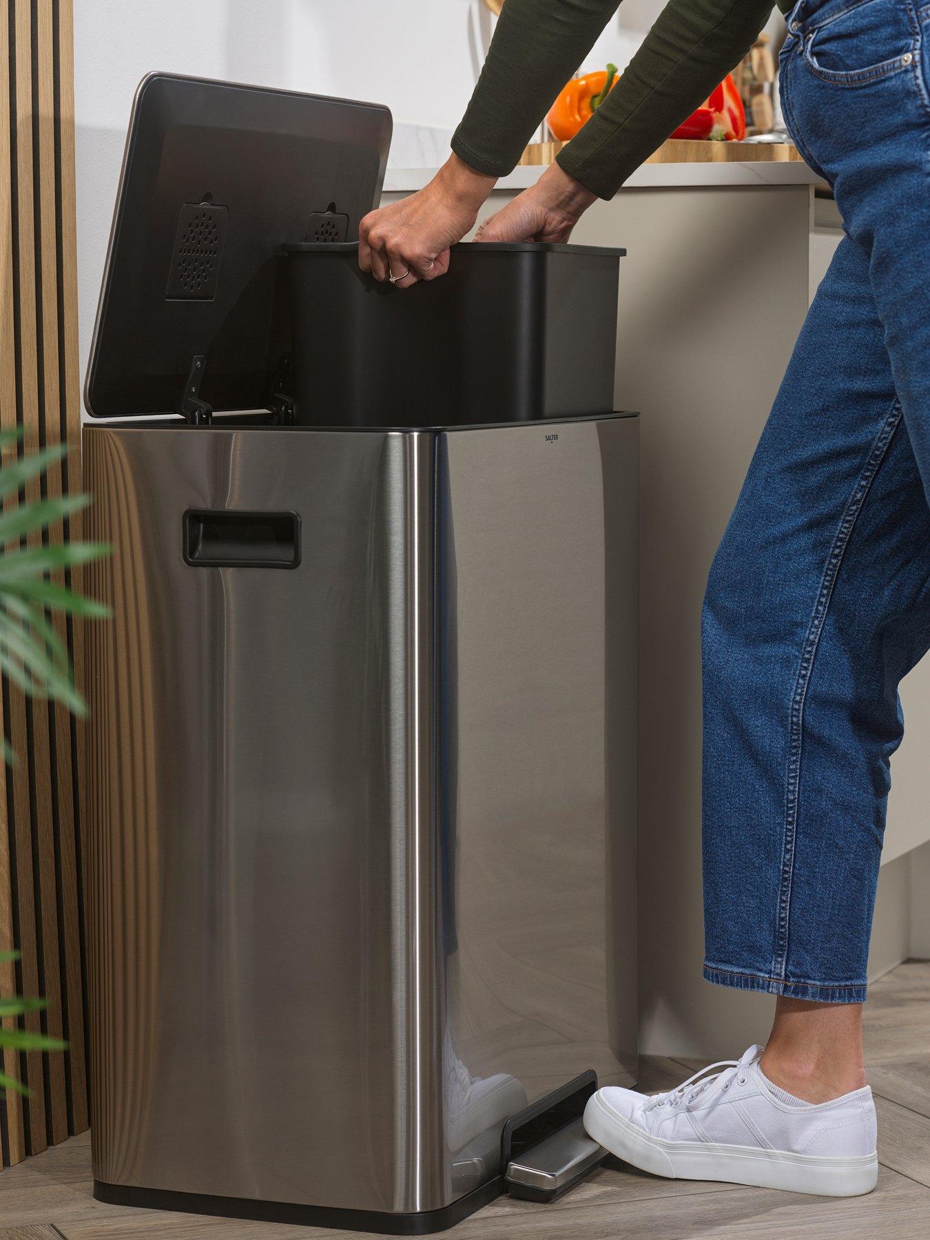  image of salter-ss-dual-recycle-pedal-bin--nbspsilver