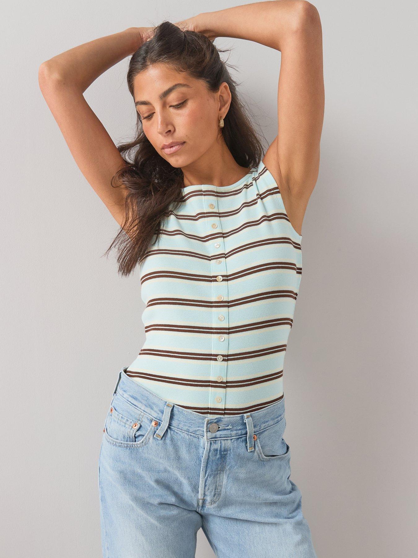 Image 4 of 7 of The Very Collection Stripe Button Thru Ribbed Tank Top - Multi