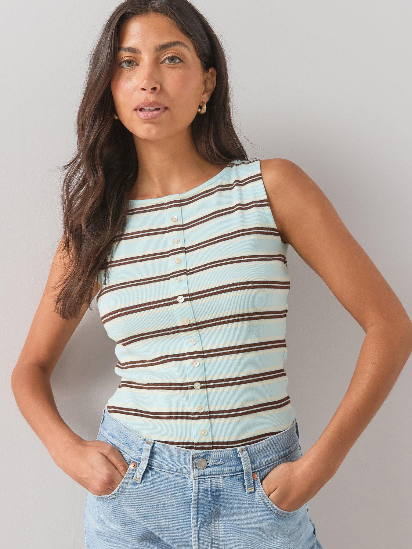 Image 5 of 7 of The Very Collection Stripe Button Thru Ribbed Tank Top - Multi