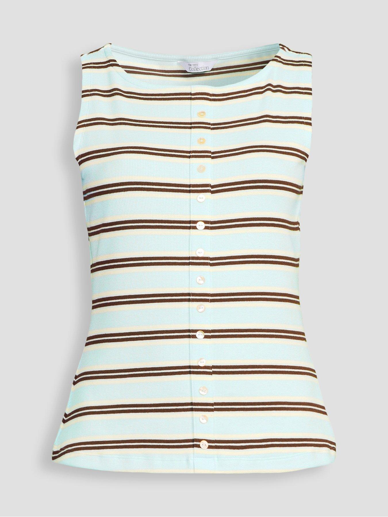 Image 7 of 7 of The Very Collection Stripe Button Thru Ribbed Tank Top - Multi