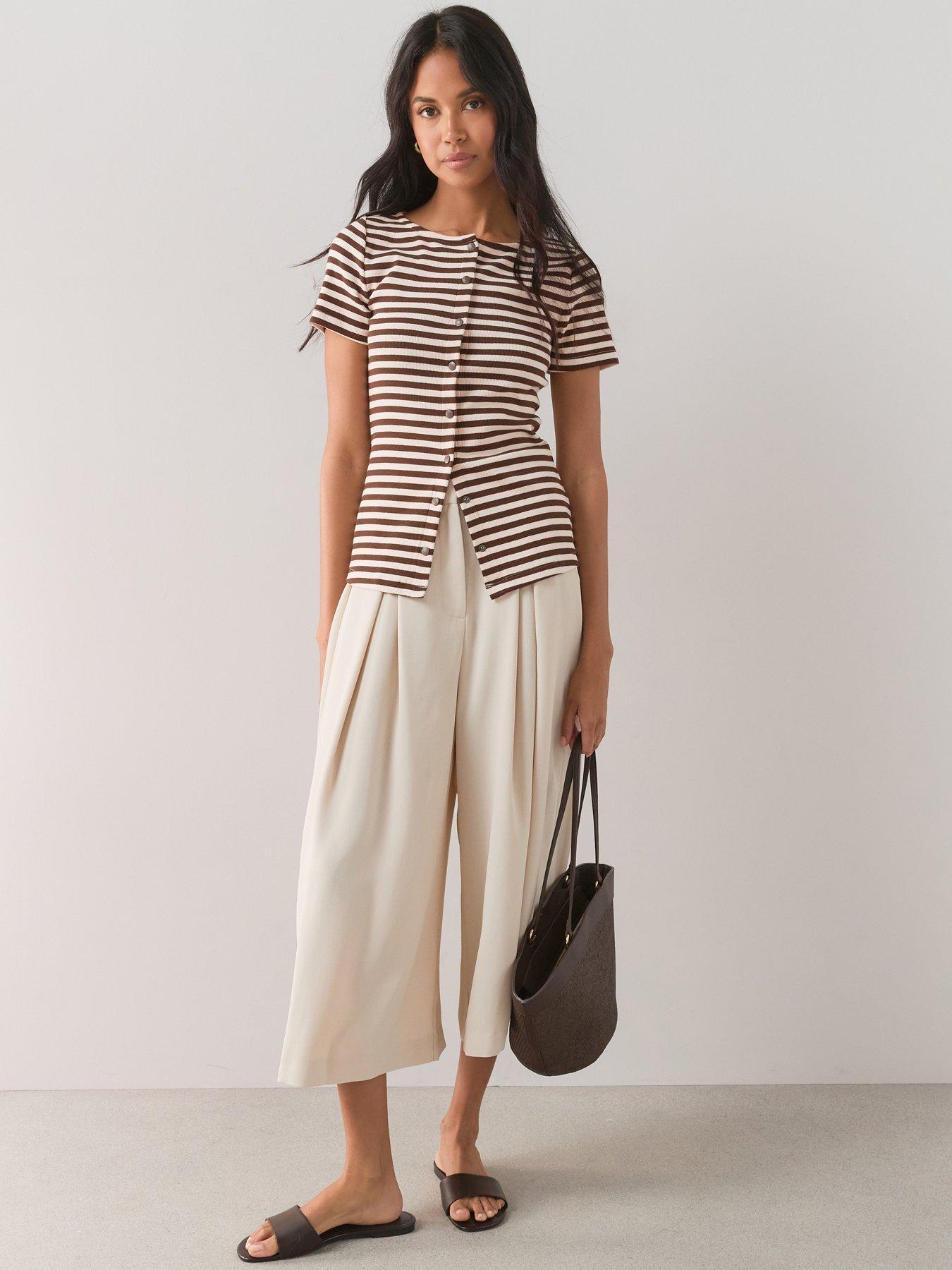 The Very Collection Stripe Popper Front Ribbed T-Shirt - Pink