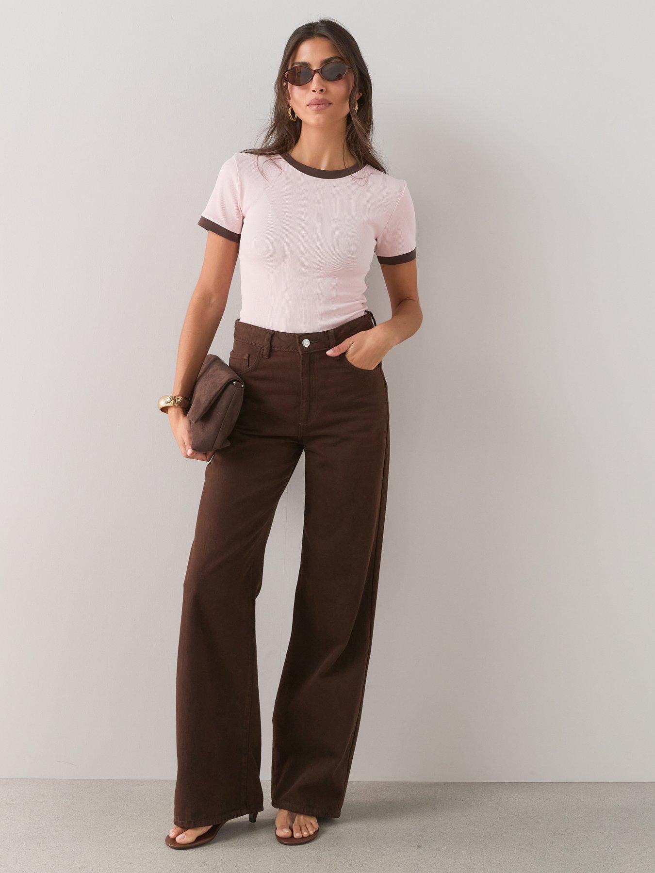 The Very Collection Contrast Cuff Ribbed Fitted T-Shirt - Pink