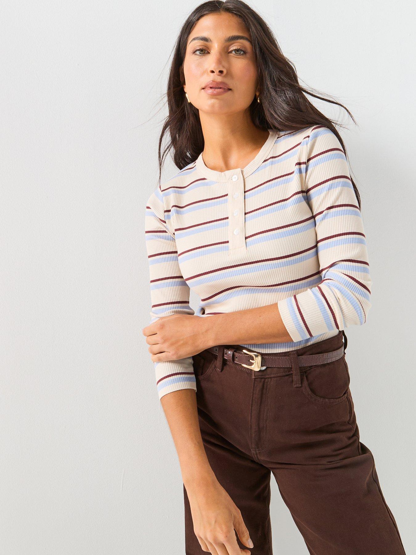 Vero Moda Vmkatie Long Sleeve O-Neck Top - Brown/Blue