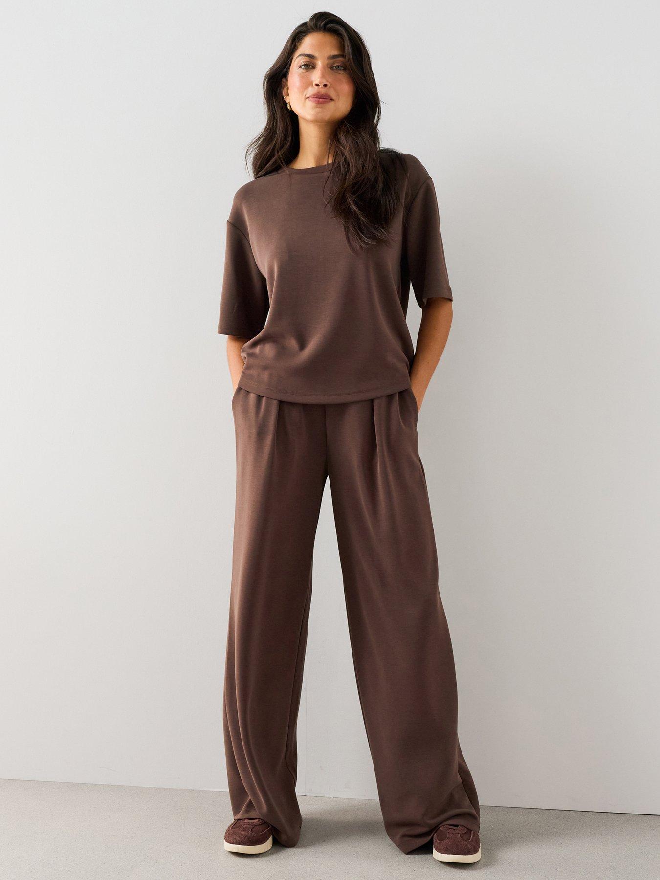 Image 1 of 7 of The Very Collection Modal Wide Leg Trouser Co-Ord - Brown