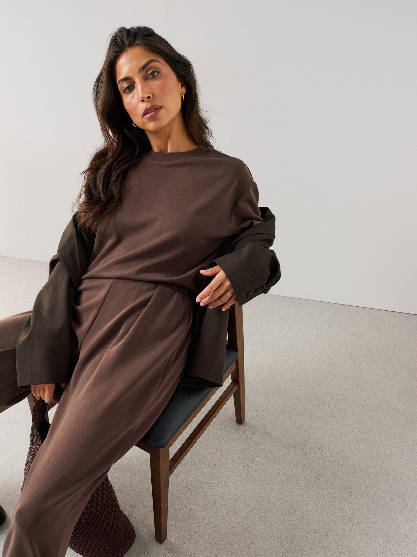 Image 5 of 7 of The Very Collection Modal Wide Leg Trouser Co-Ord - Brown