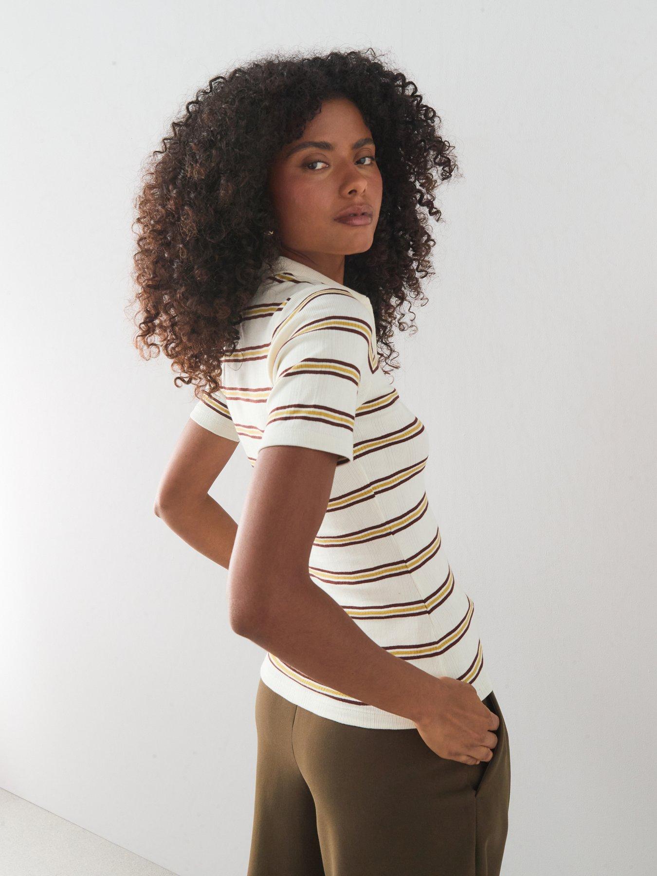 Image 2 of 7 of The Very Collection Stripe Ribbed Polo Top - Multi