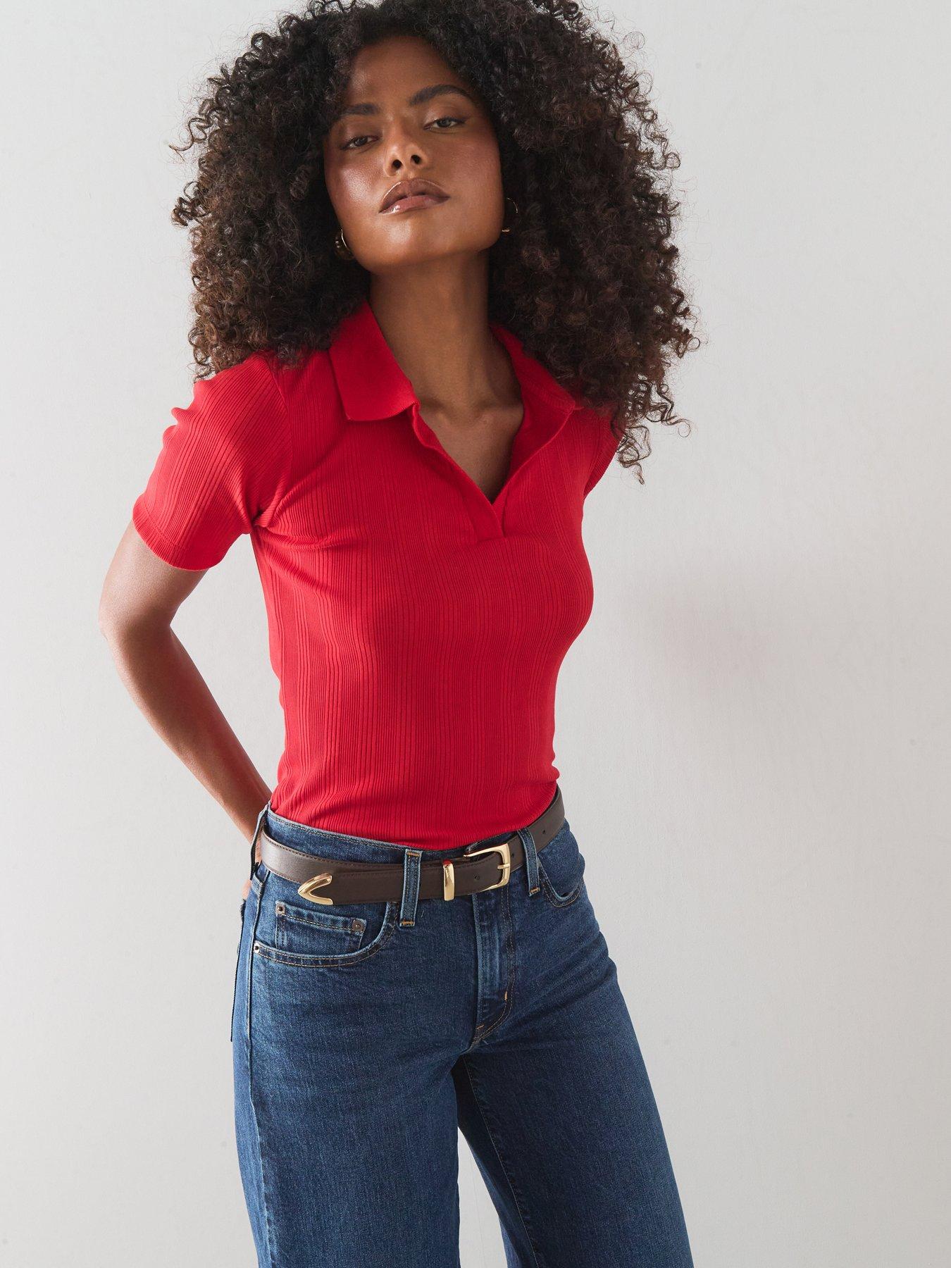 The Very Collection Textured Short Sleeve Polo Tee - Red