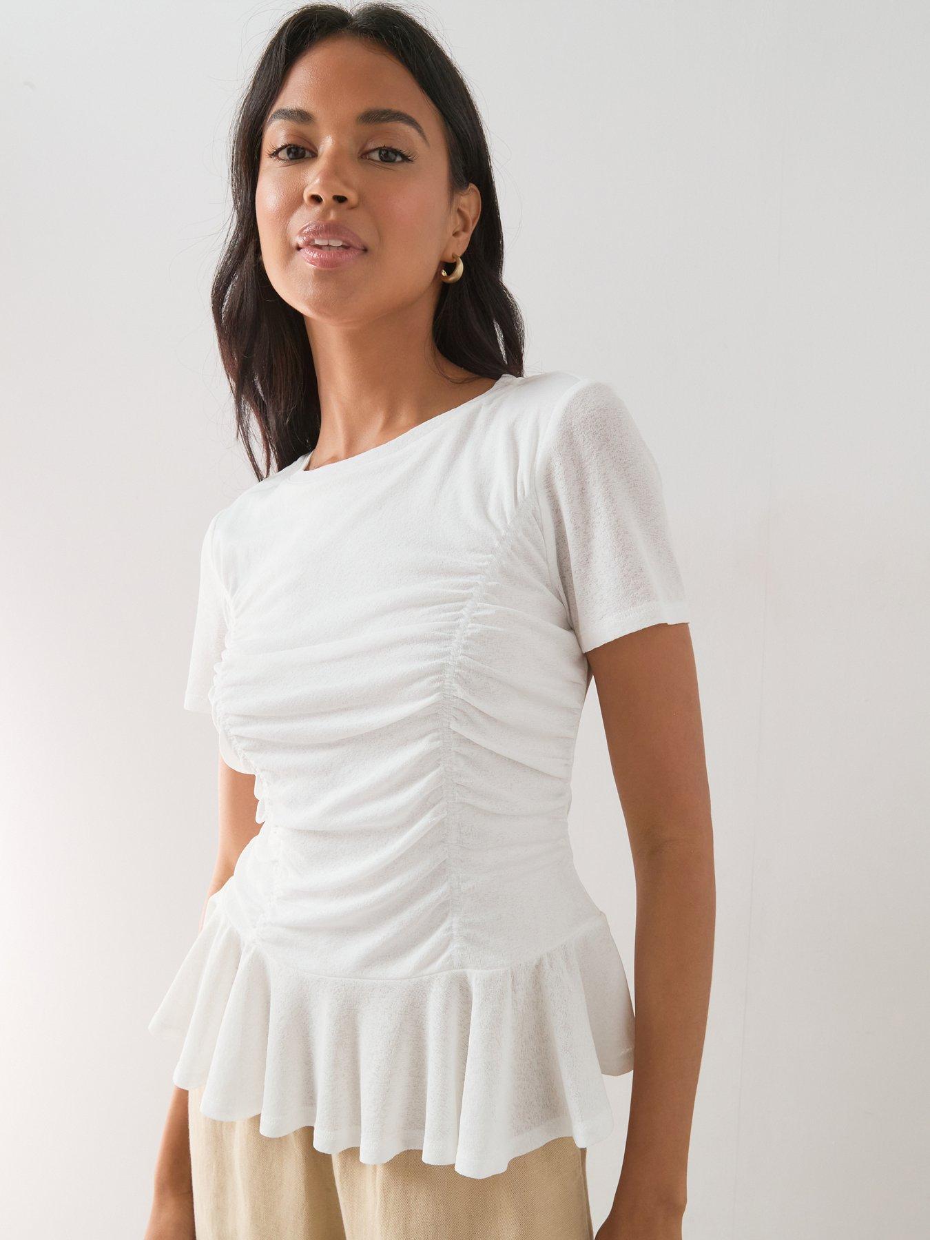 Image 1 of 7 of The Very Collection Ruched Side Peplum Top - White