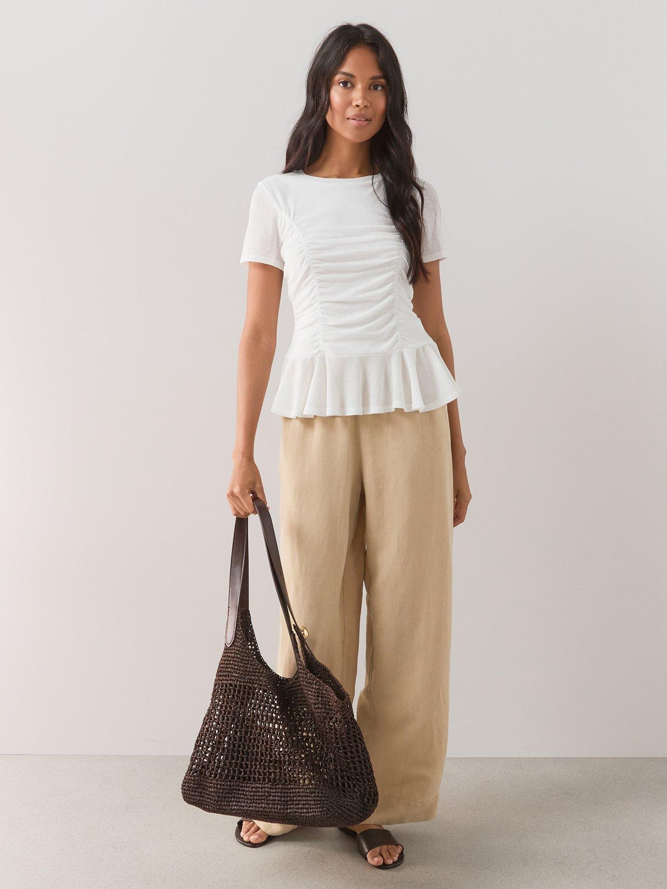 Image 3 of 7 of The Very Collection Ruched Side Peplum Top - White