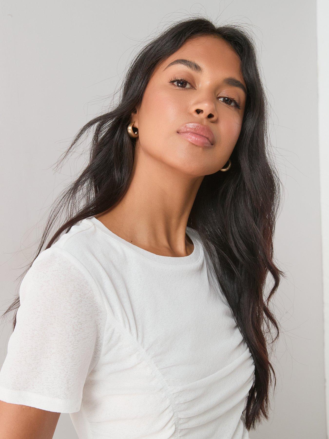 Image 4 of 7 of The Very Collection Ruched Side Peplum Top - White