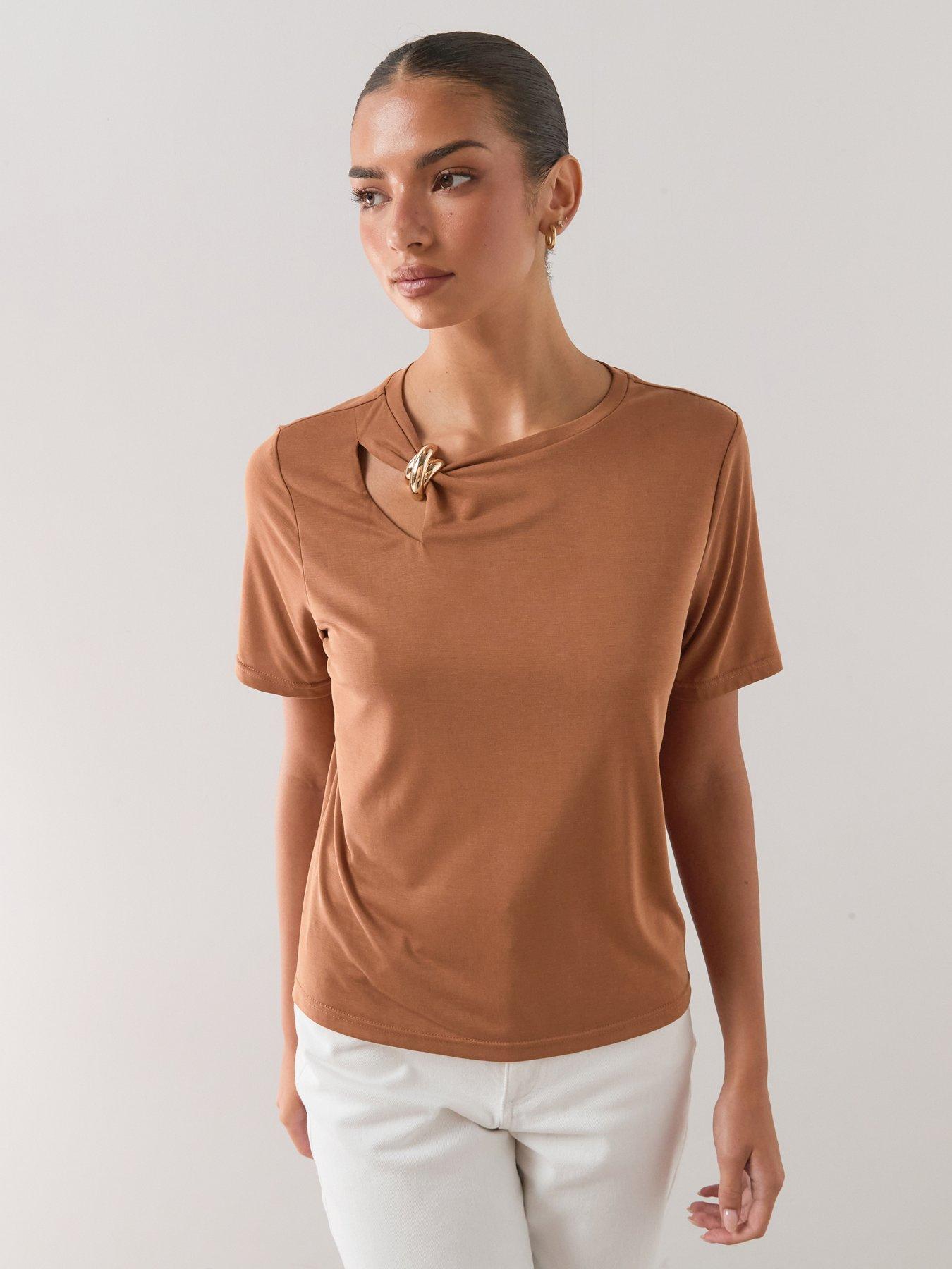 The Very Collection Gold Trim T-shirt - Neutral