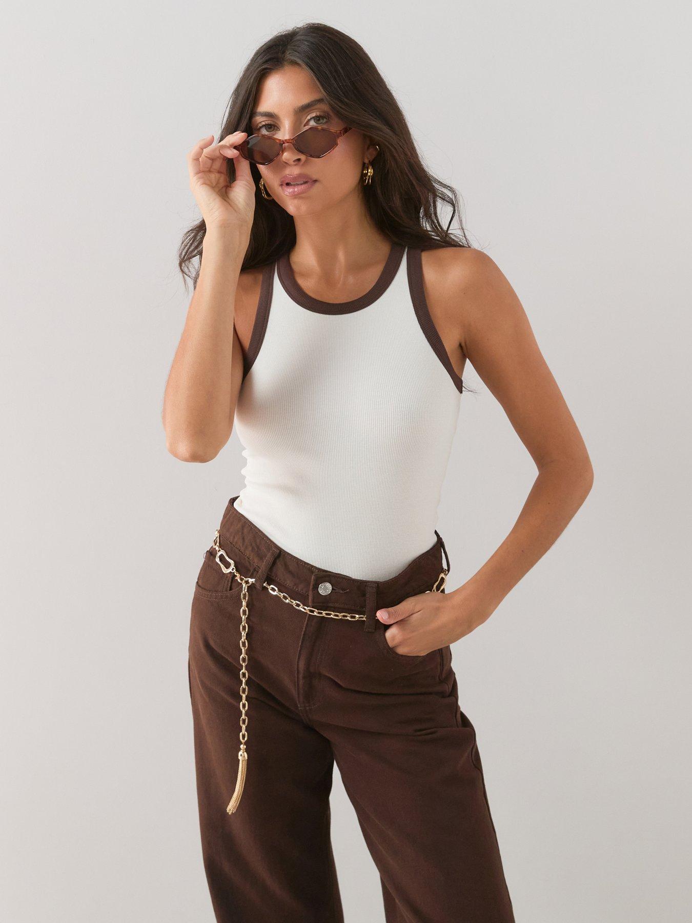Image 1 of 7 of The Very Collection Racer Rib Vest Contrast-ecru