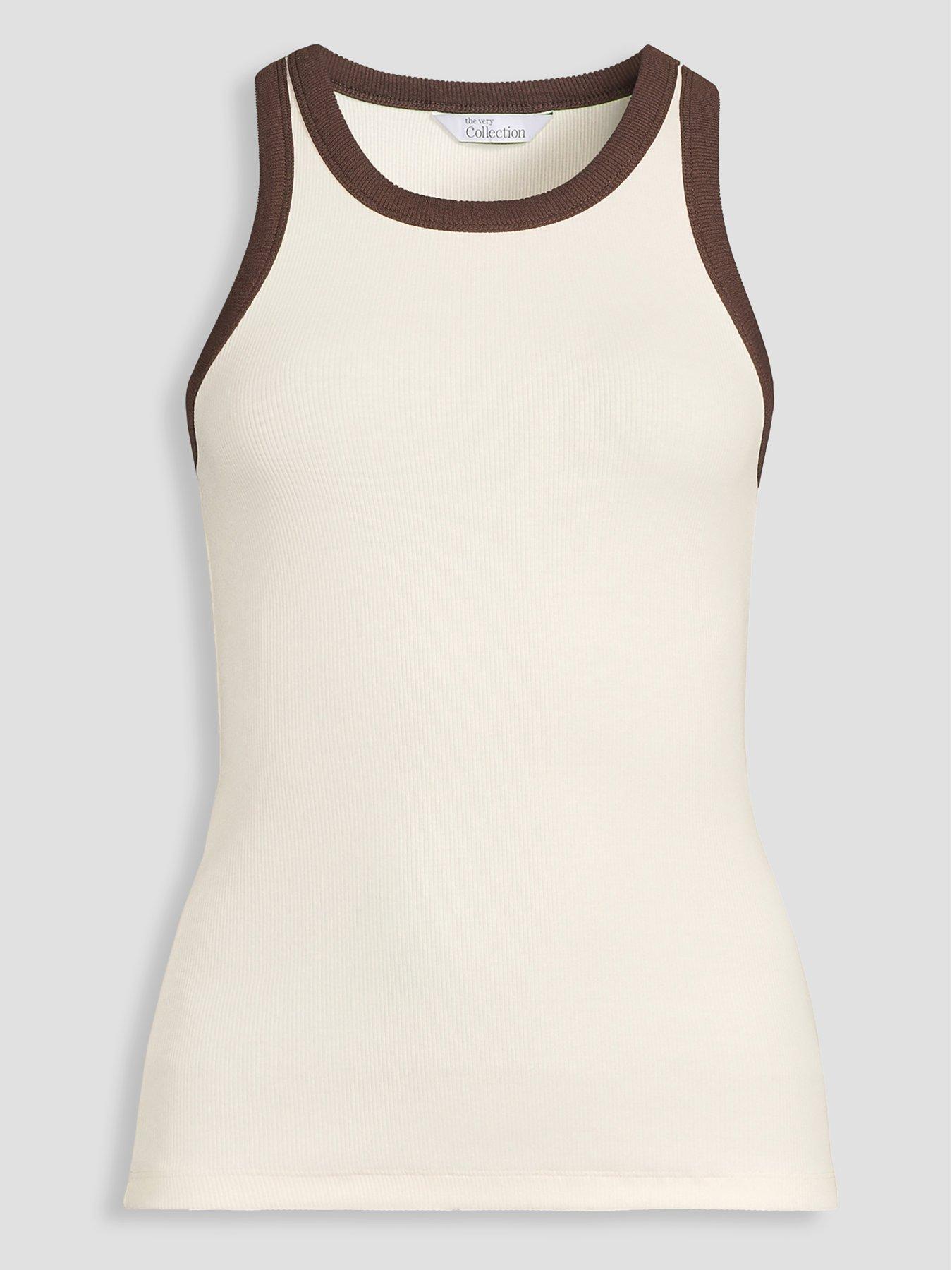 Image 7 of 7 of The Very Collection Racer Rib Vest Contrast-ecru