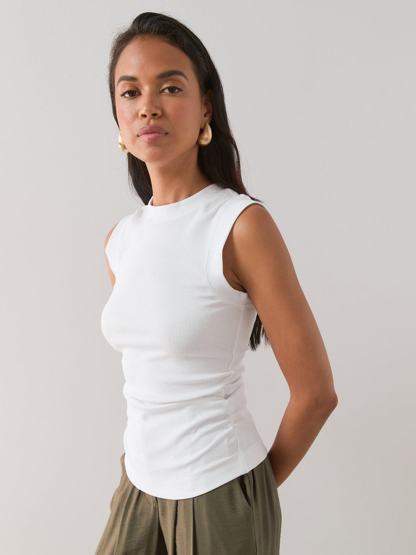 The Very Collection Ruched Side Ribbed Vest - White