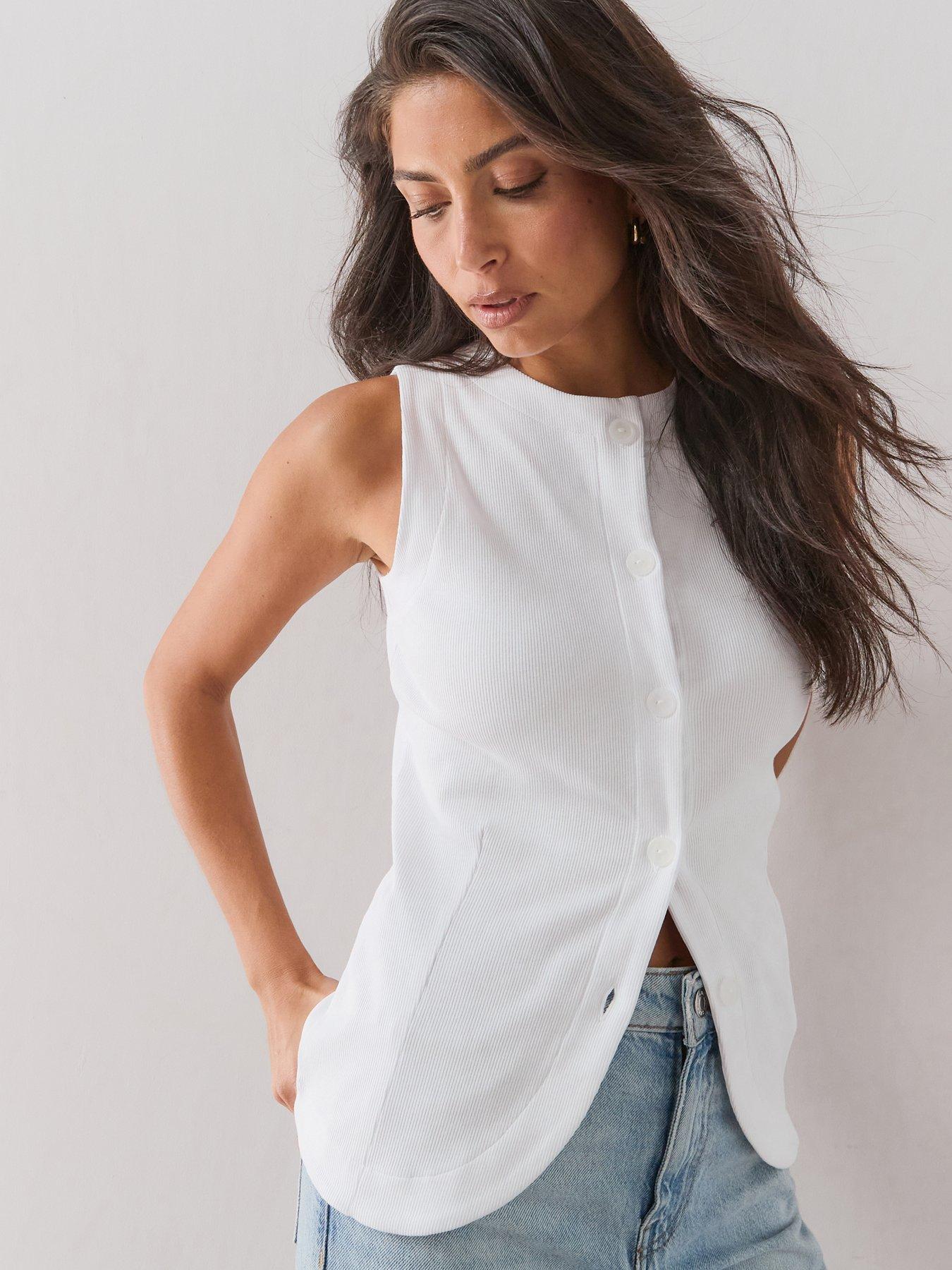 Image 1 of 7 of The Very Collection Rib Waistcoat Top - White