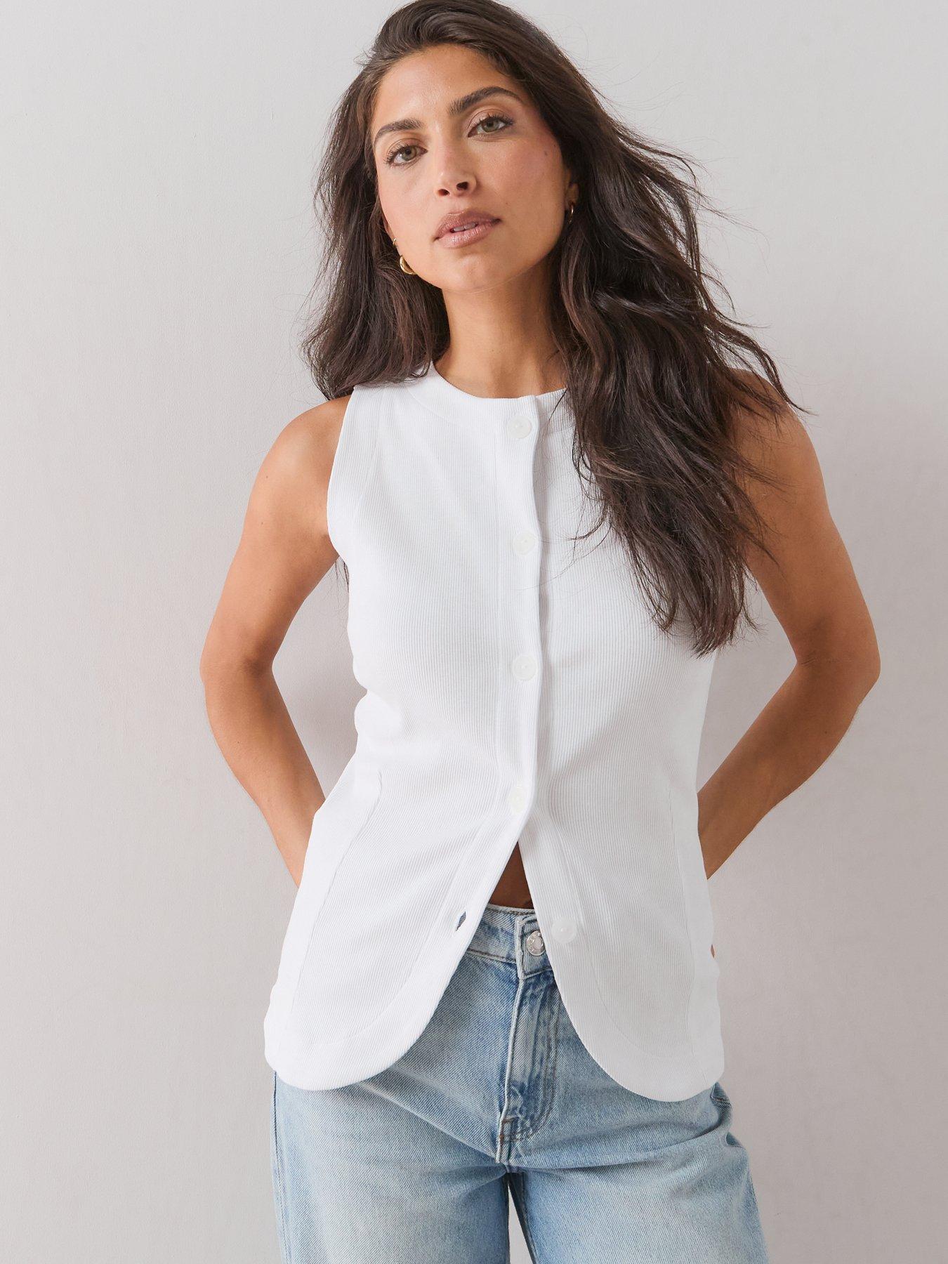 Image 4 of 7 of The Very Collection Rib Waistcoat Top - White