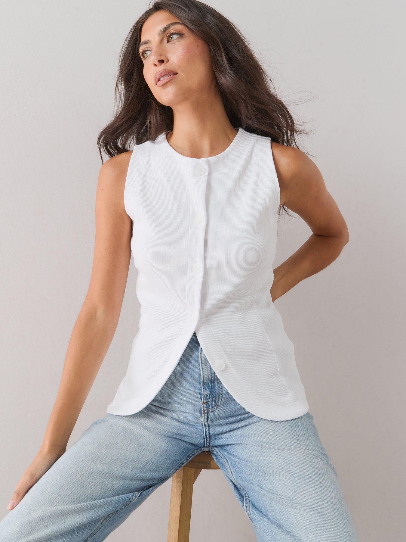Image 5 of 7 of The Very Collection Rib Waistcoat Top - White