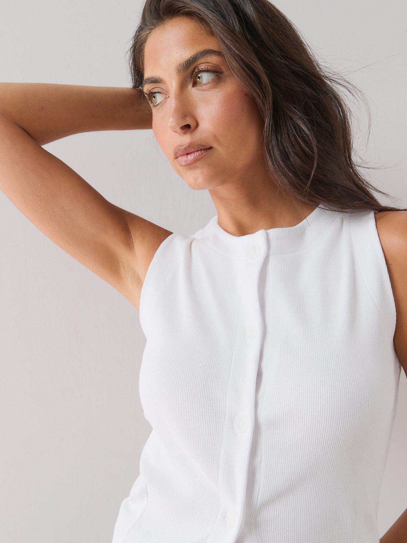 Image 6 of 7 of The Very Collection Rib Waistcoat Top - White
