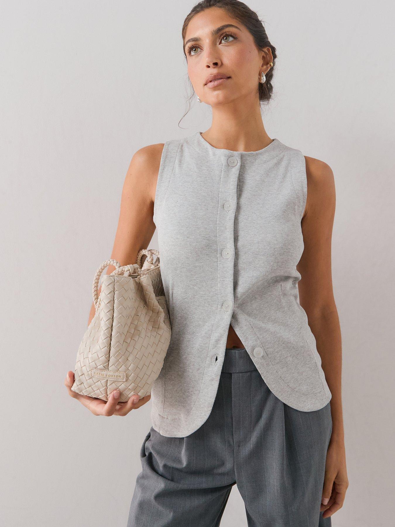 The Very Collection Rib Waistcoat Top - Grey Marl