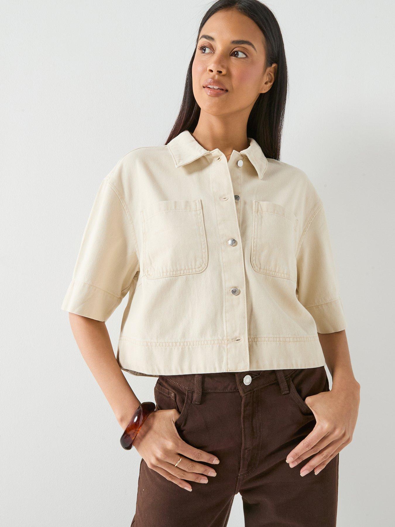 Only Cleo Maisa Short Sleeve Cropped Co-ord Shirt - Cream