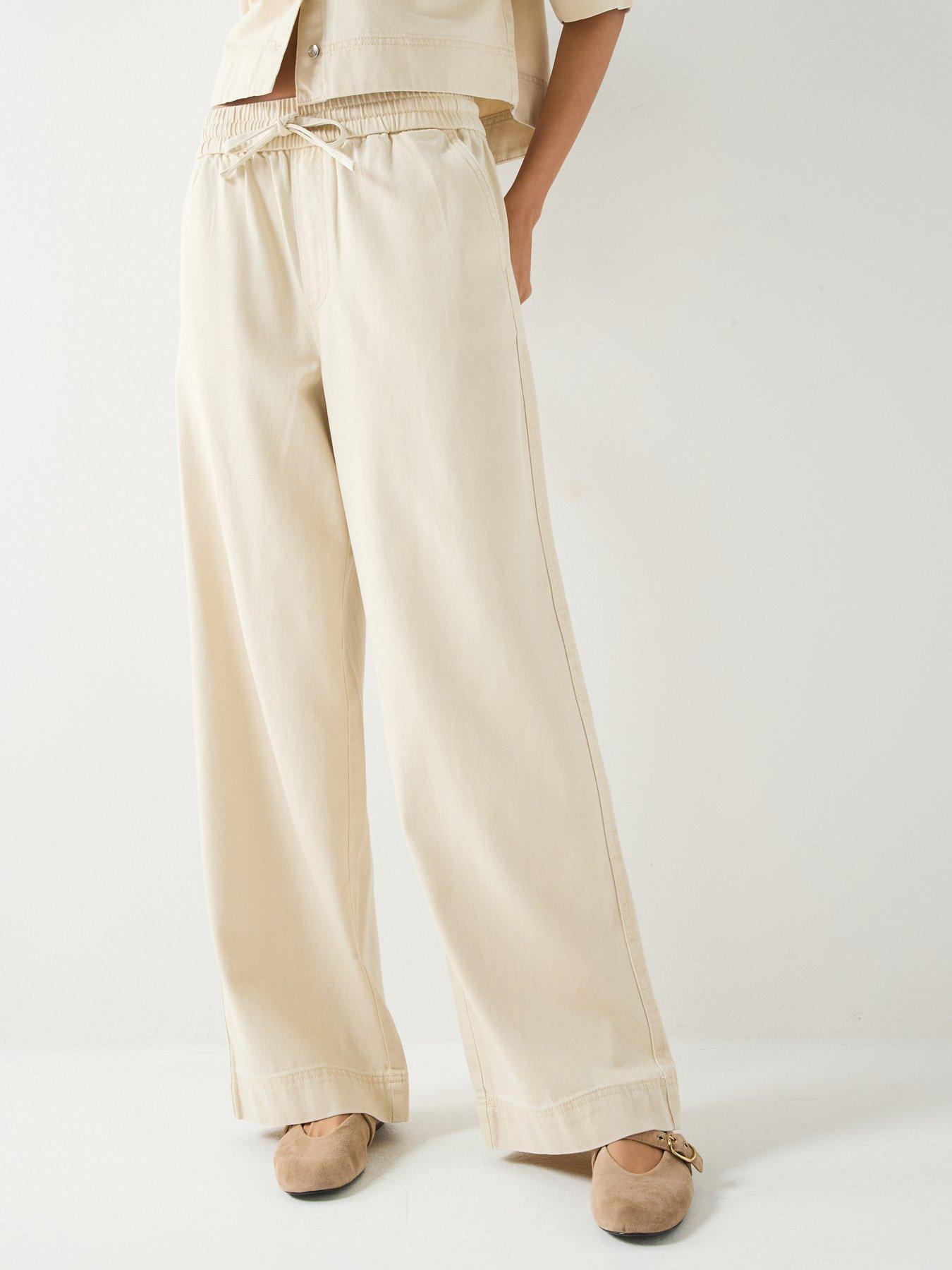  image of only-onlmaisa-pull-up-wide-leg-trousers-cream