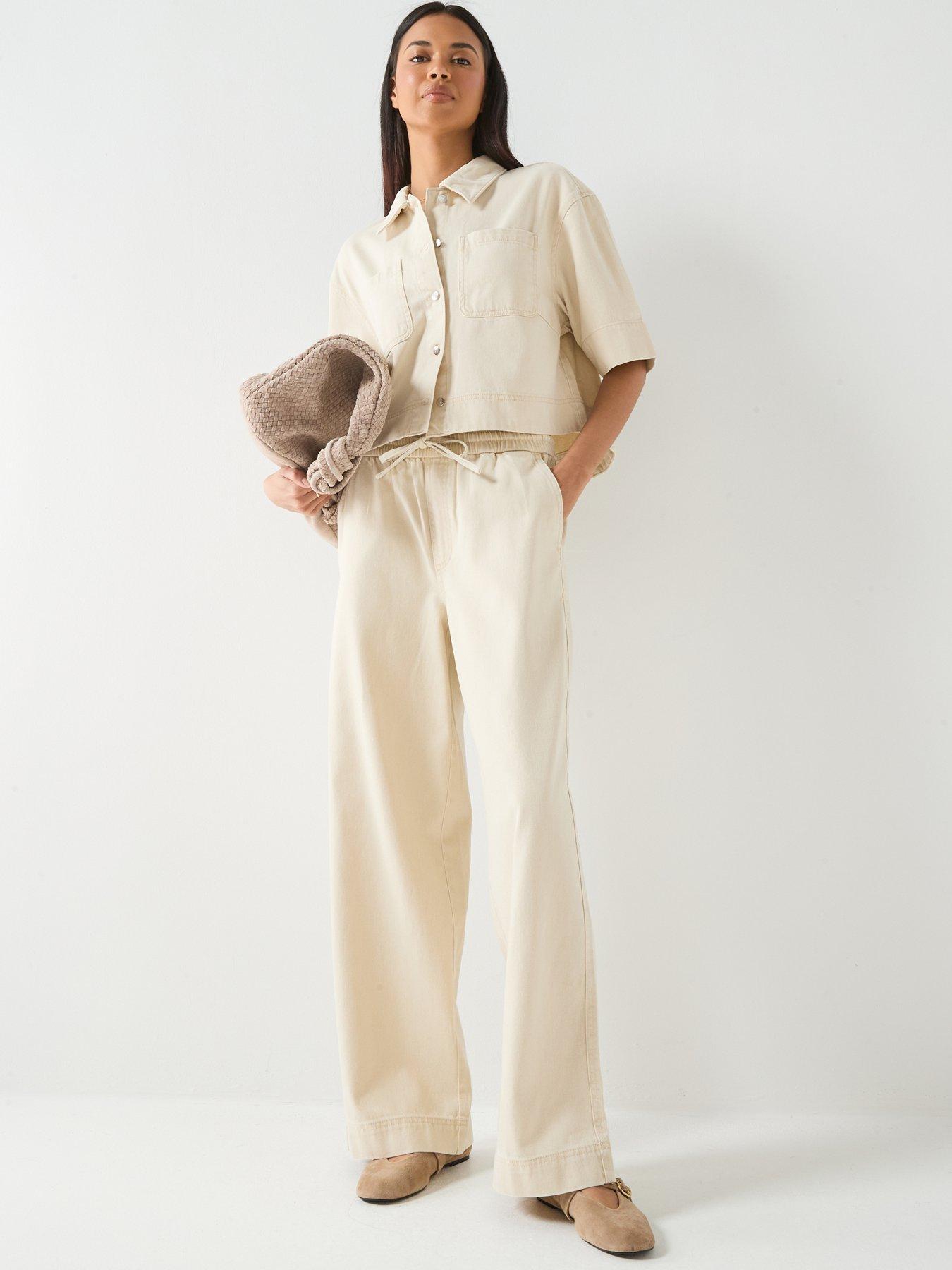 image of only-onlmaisa-pull-up-wide-leg-trousers-cream