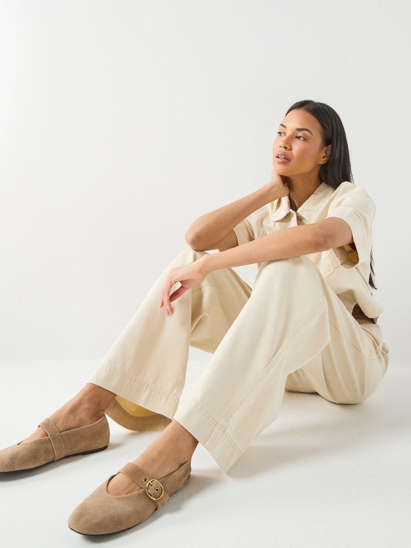 Image 4 of 6 of Only Maisa Pull Up Wide Leg Co-ord Trouser - Cream