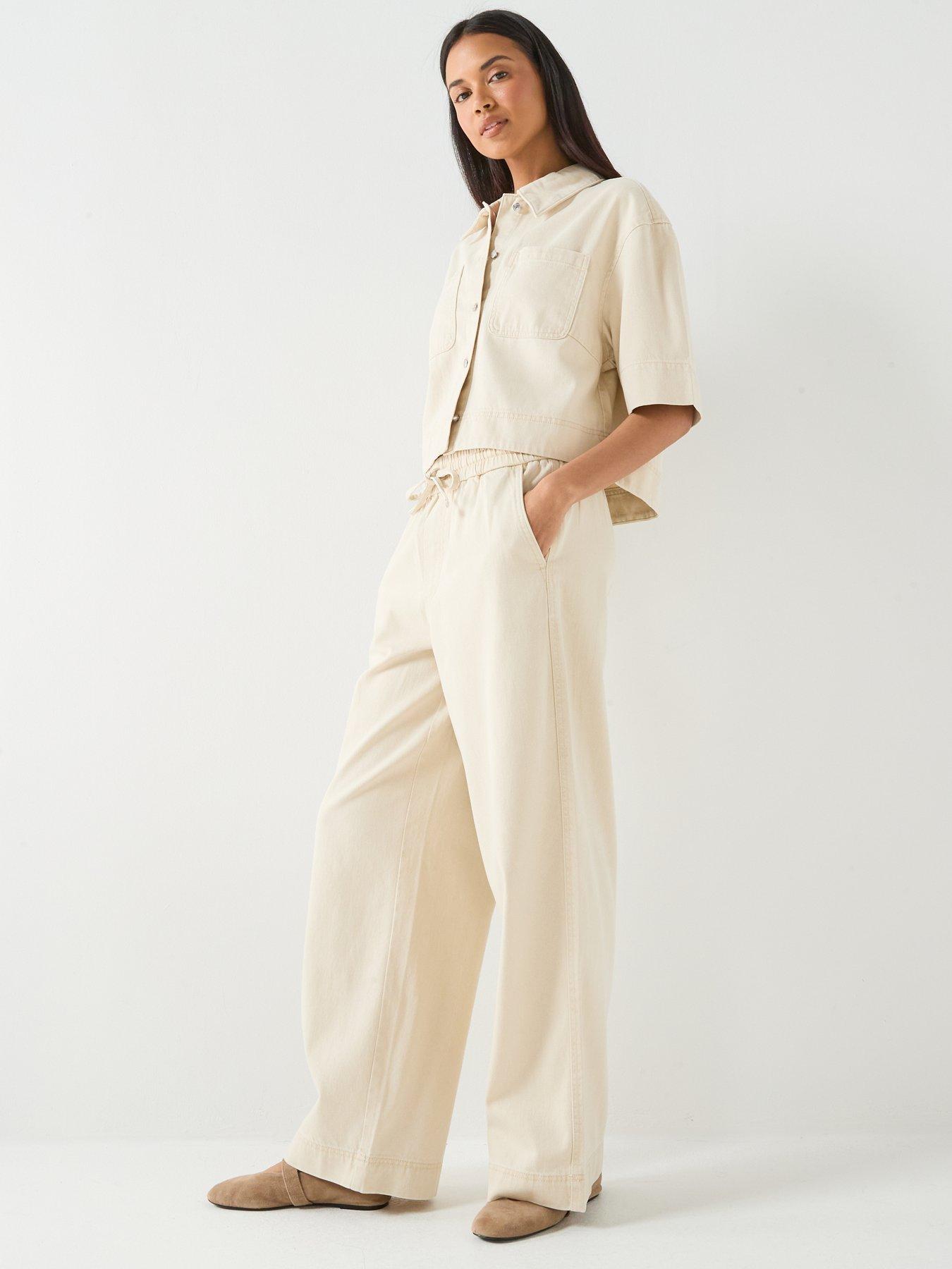  image of only-onlmaisa-pull-up-wide-leg-trousers-cream