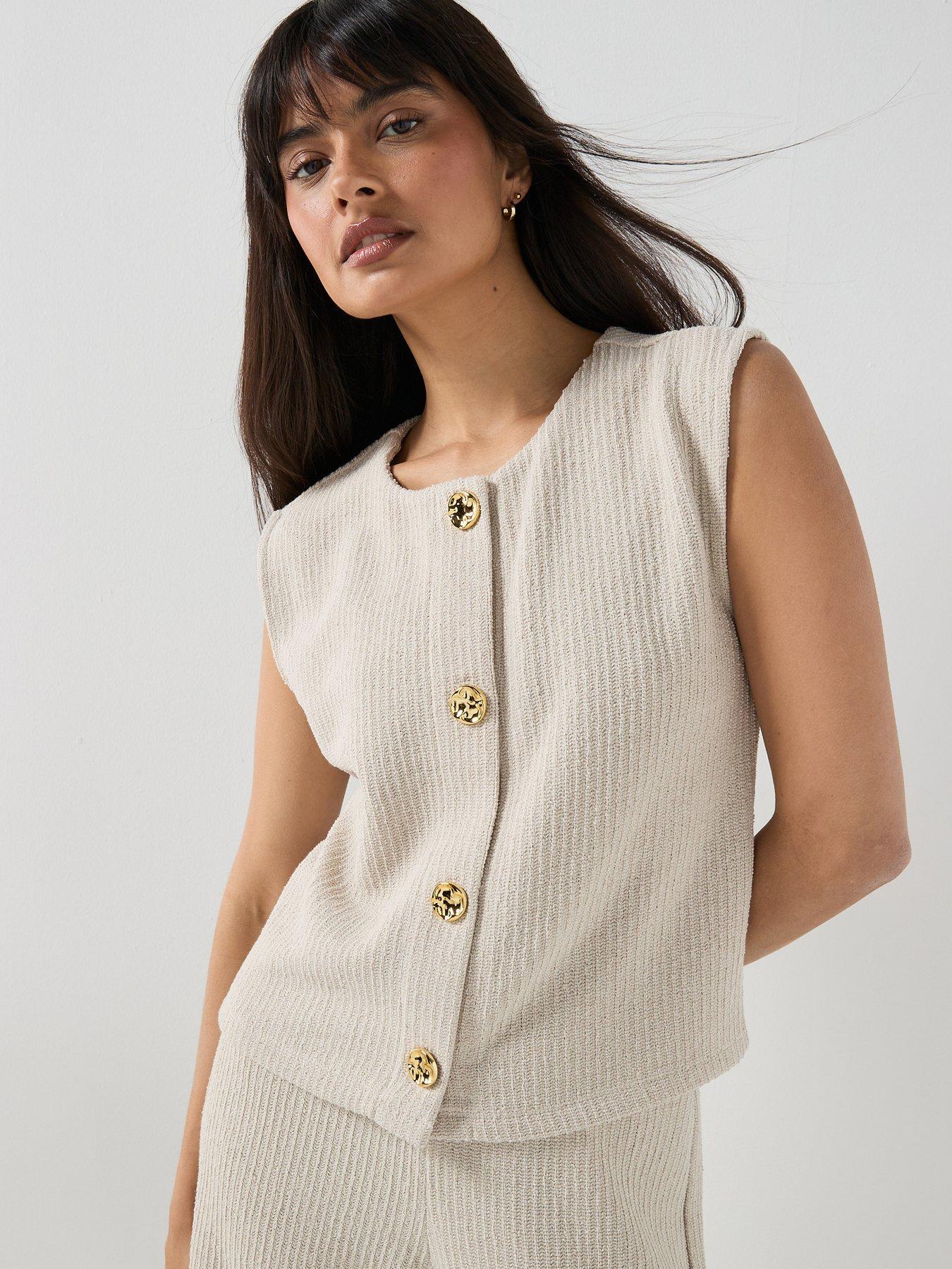 Only Onlvicki Button Co-ord Vest - Pumice Stone