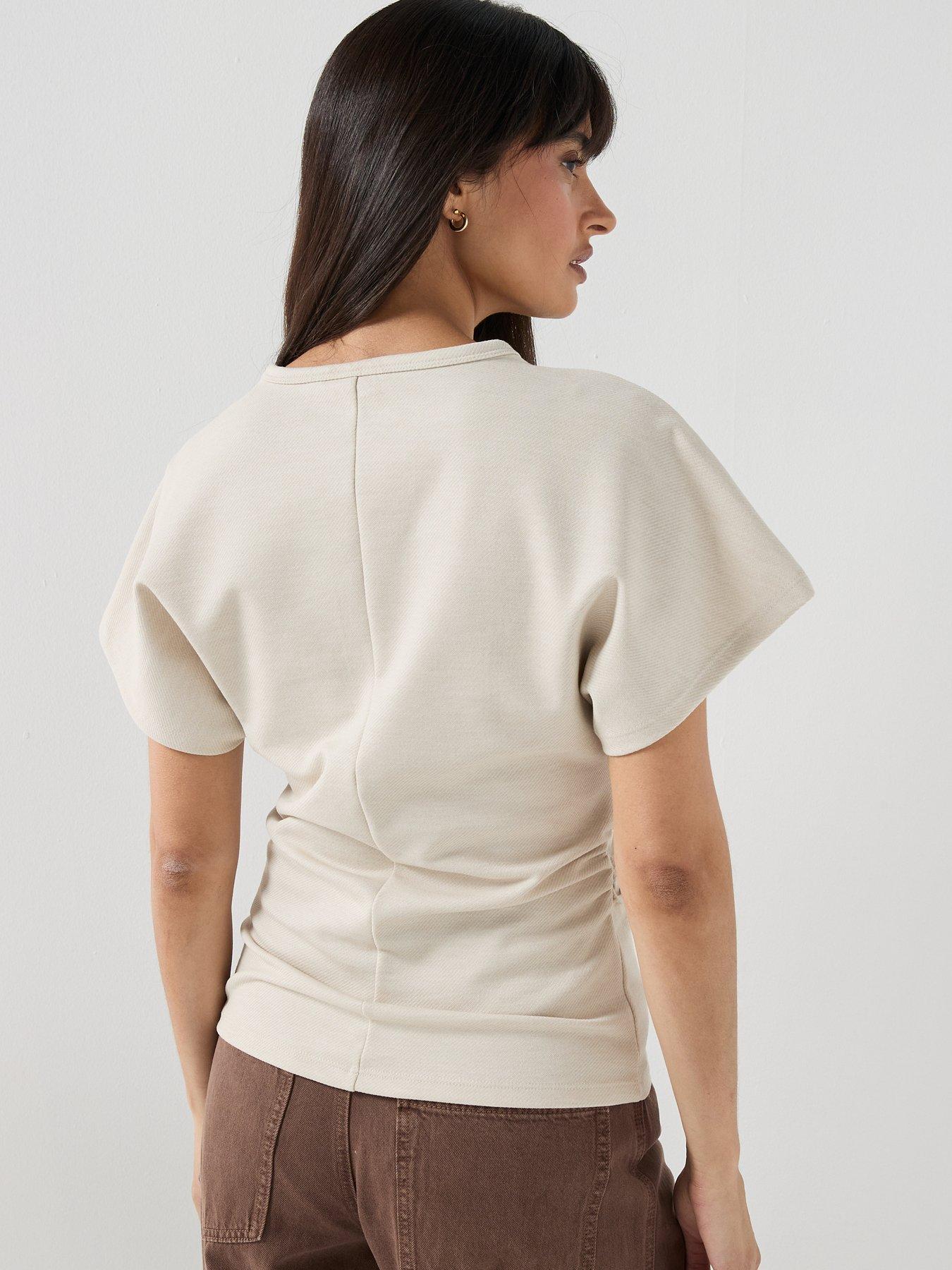 Image 2 of 5 of Only Atlas Short Sleeve Ruched Waist Waist Top - Stone